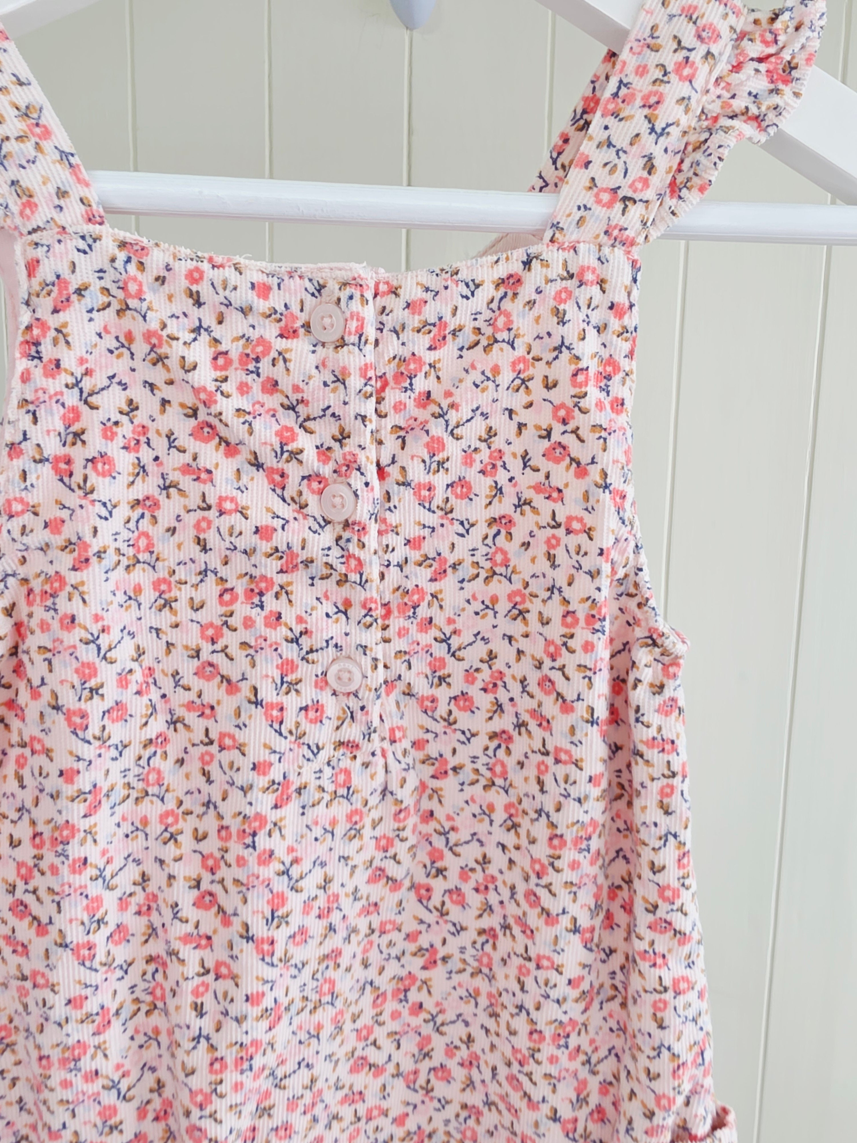 Next - Up to 3 months lined pink floral corduroy dungarees