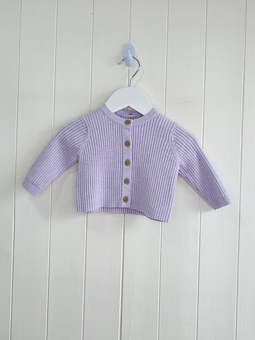 Nutmeg - 0-3 months girls lilac rib knit cardigan