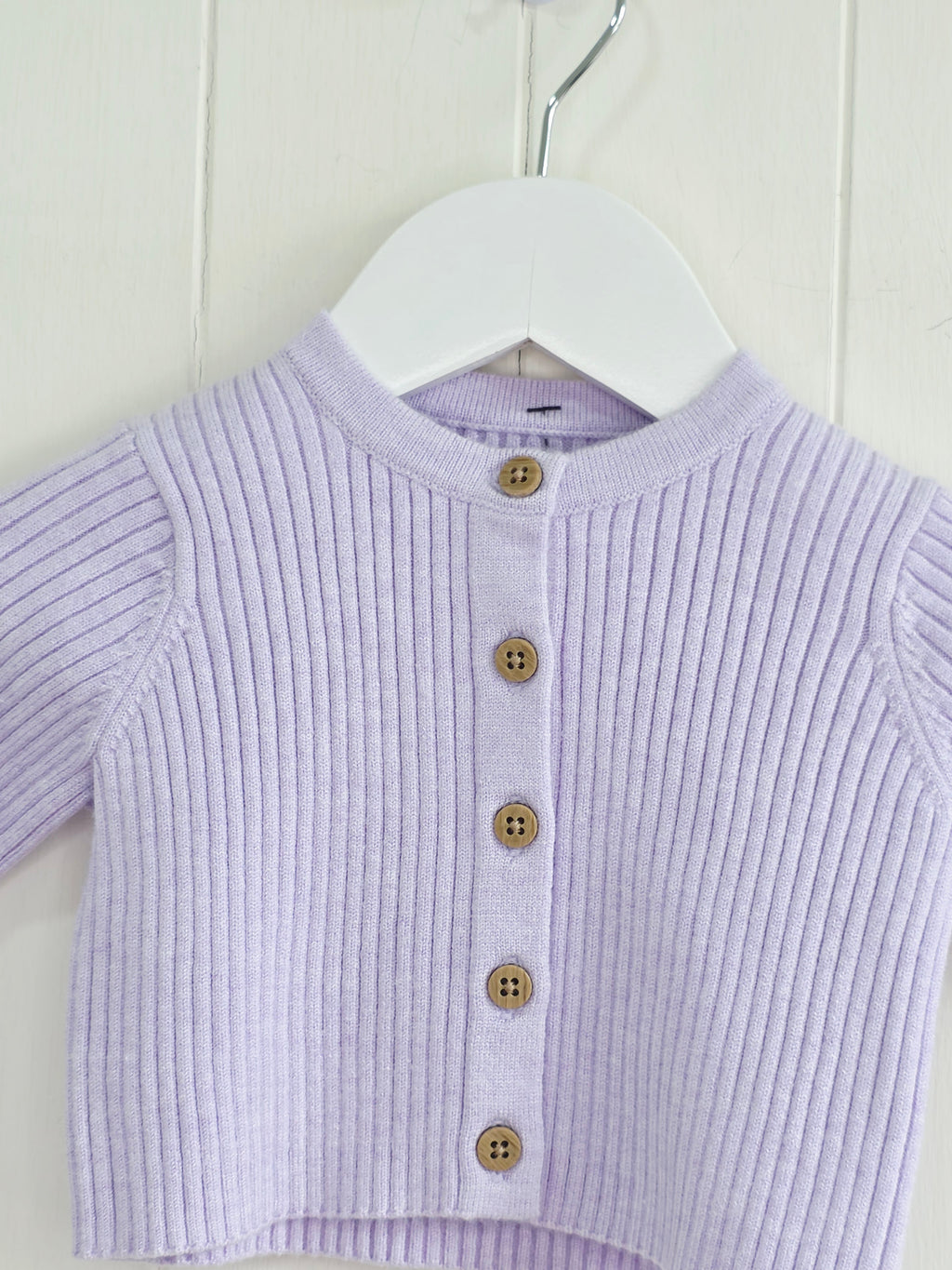 Nutmeg - 0-3 months girls lilac rib knit cardigan