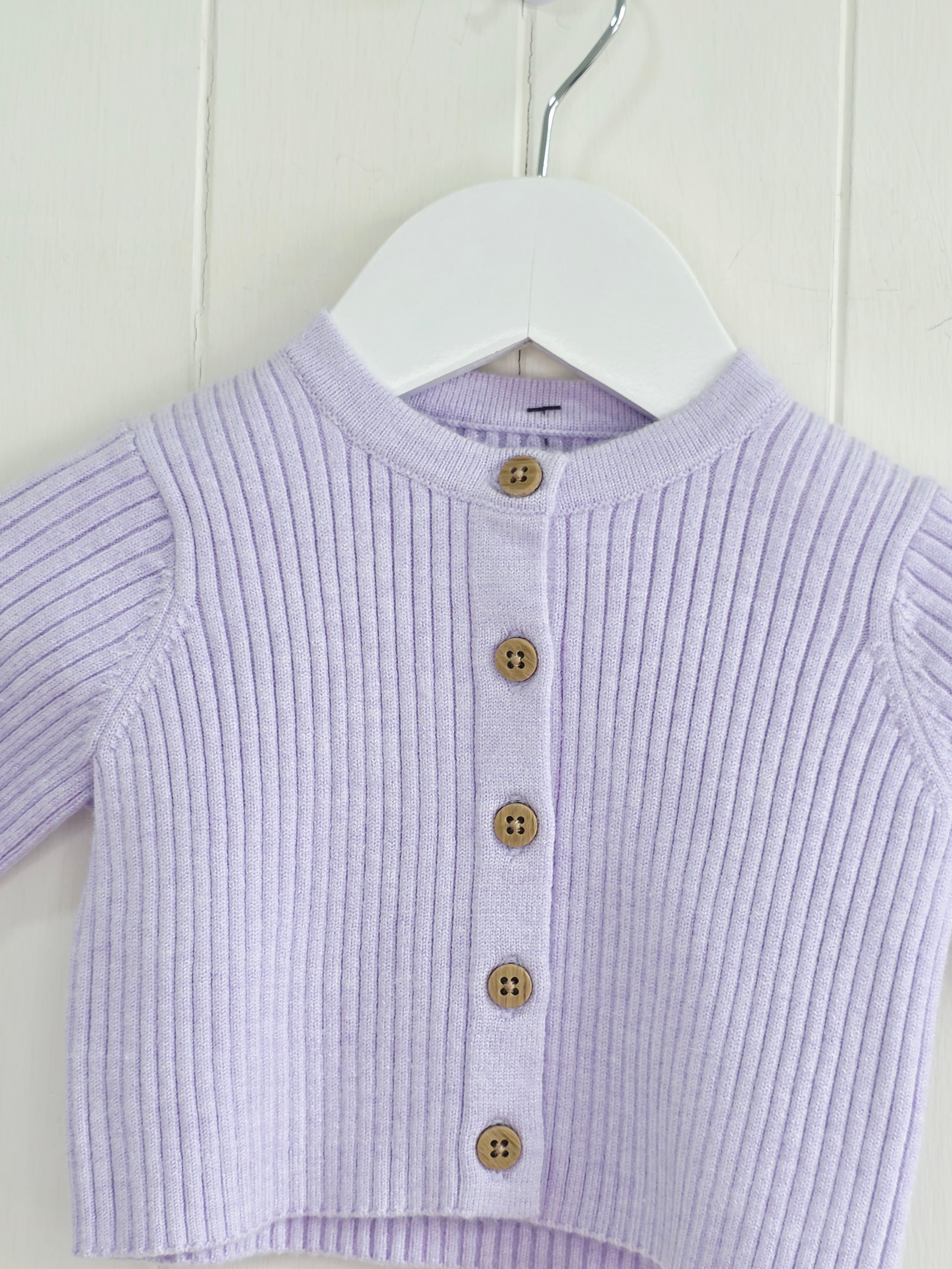 Nutmeg - 0-3 months girls lilac rib knit cardigan