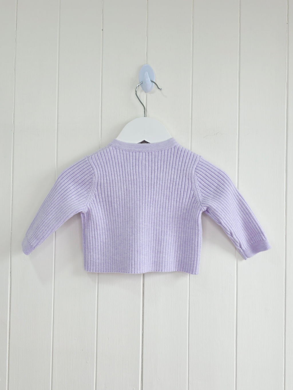 Nutmeg - 0-3 months girls lilac rib knit cardigan