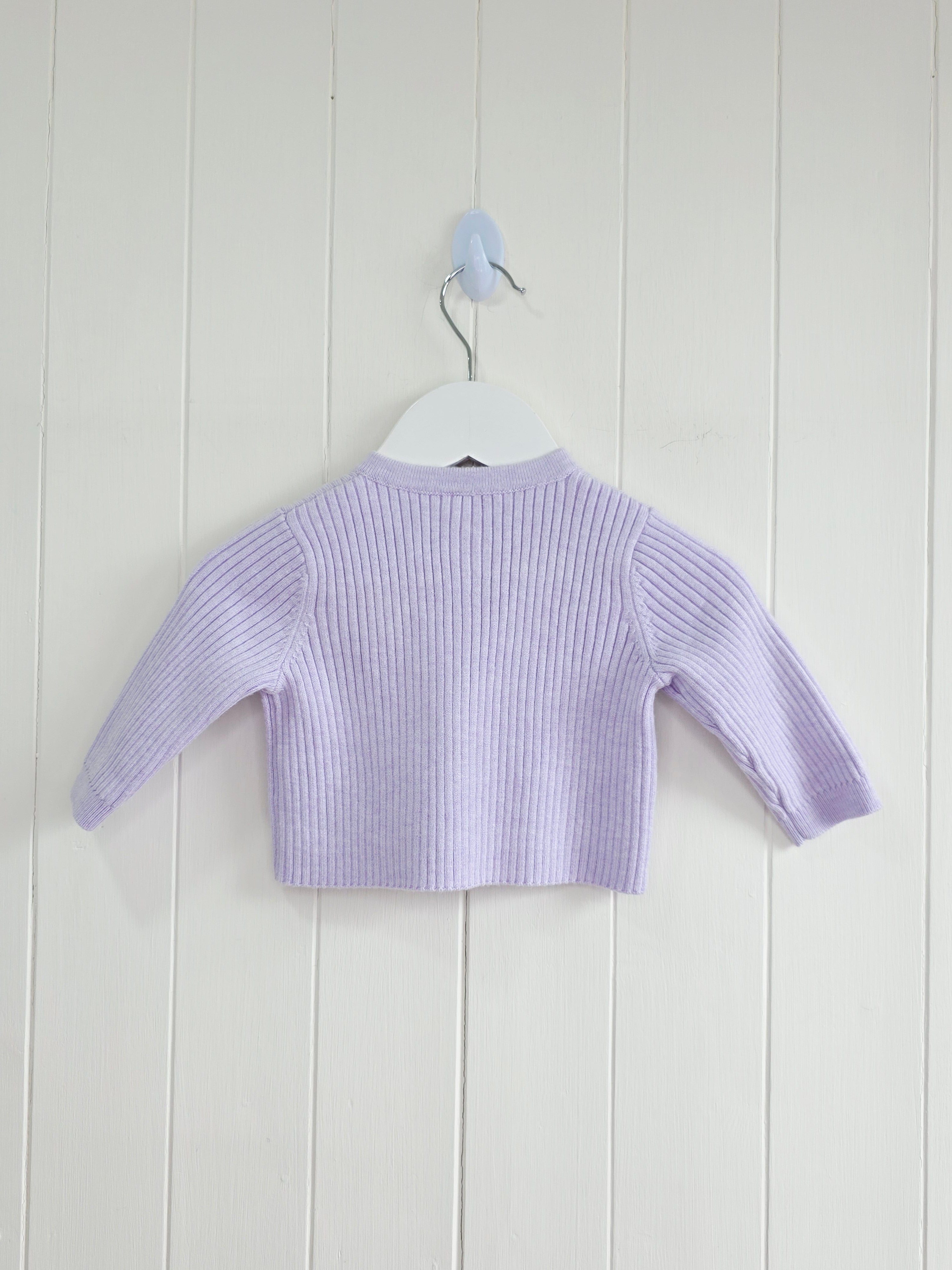 Nutmeg - 0-3 months girls lilac rib knit cardigan