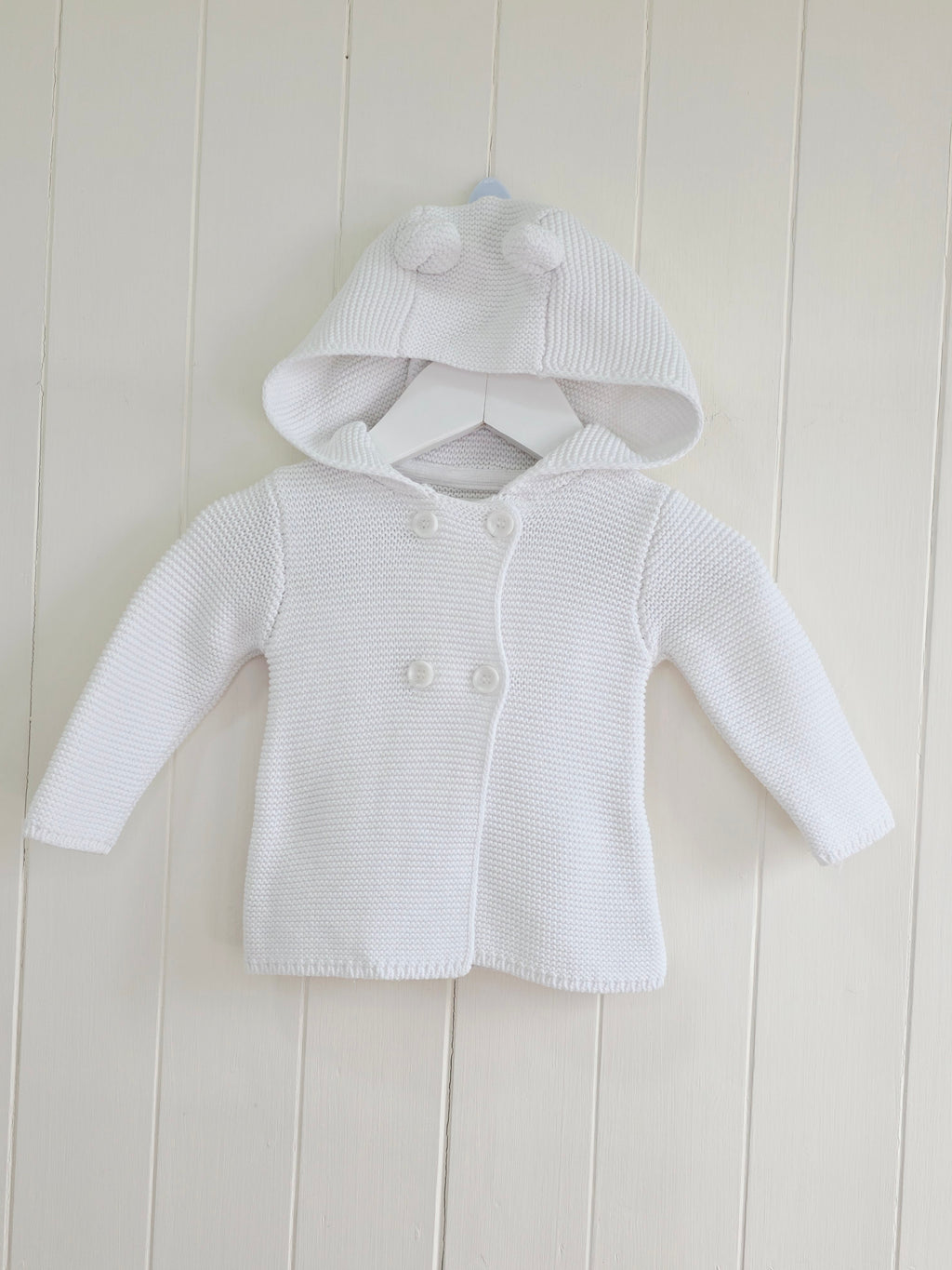 Primark - 0-3 months unisex plain white knit hooded jacket