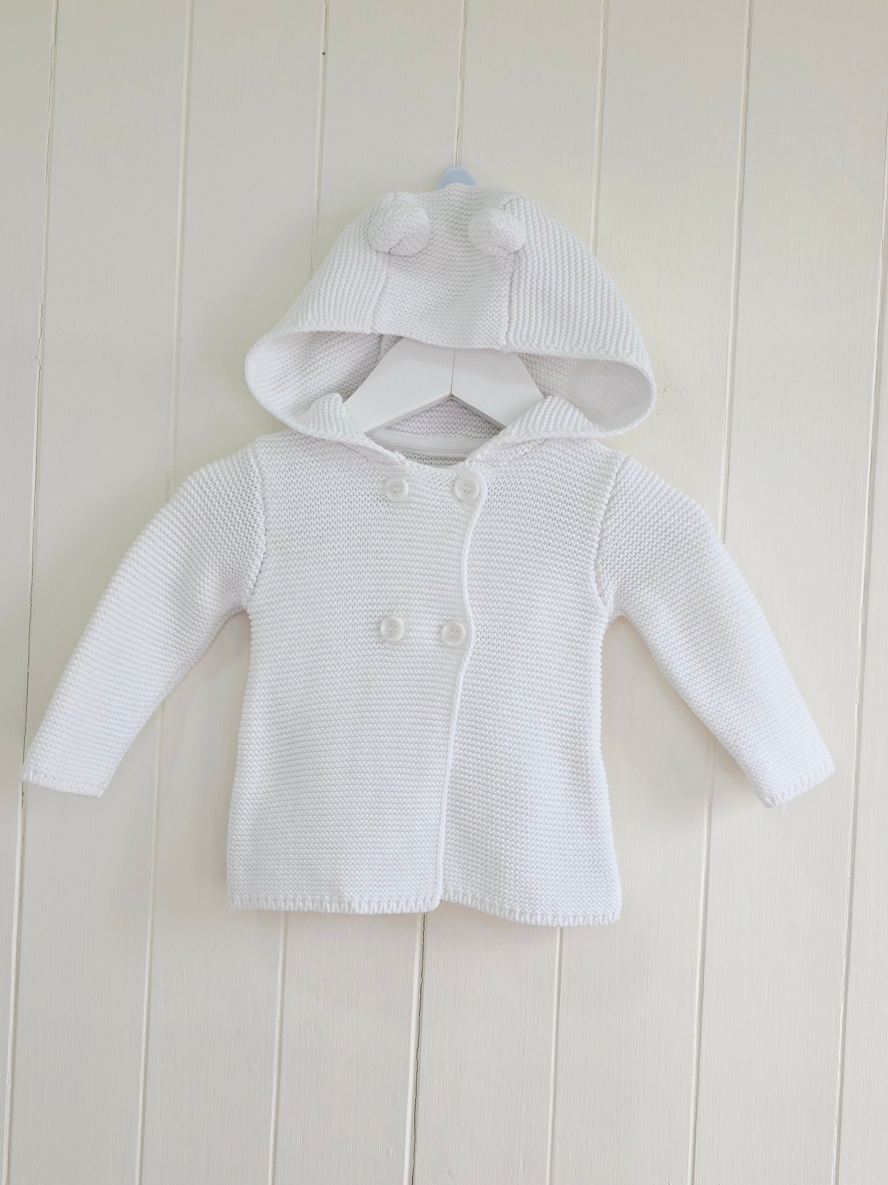 Primark - 0-3 months unisex plain white knit hooded jacket
