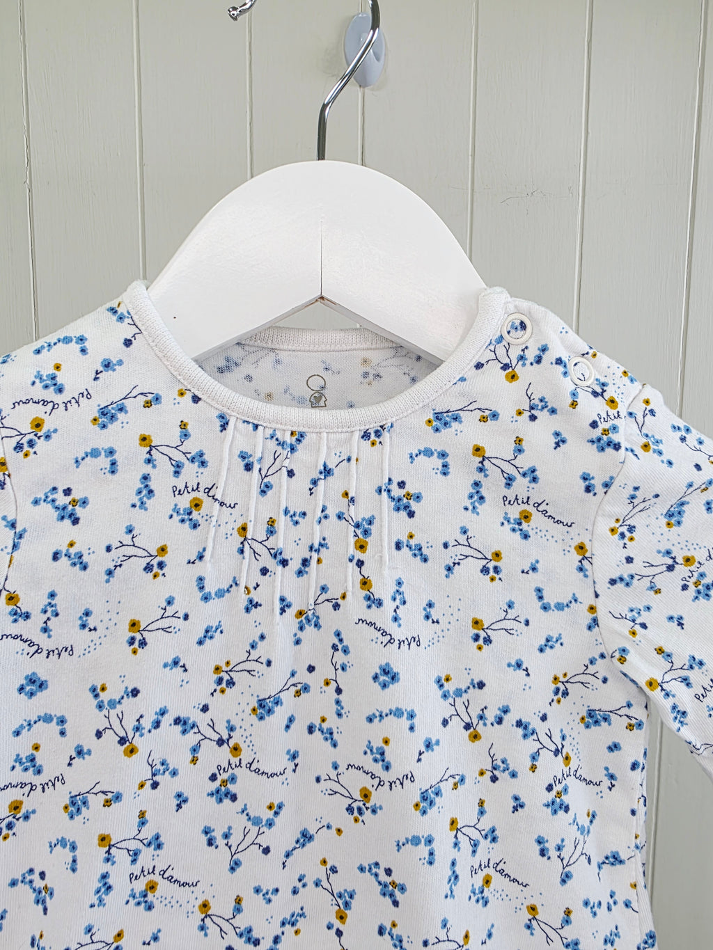Mothercare - 3-6 months girls white and blue floral bodysuit dress