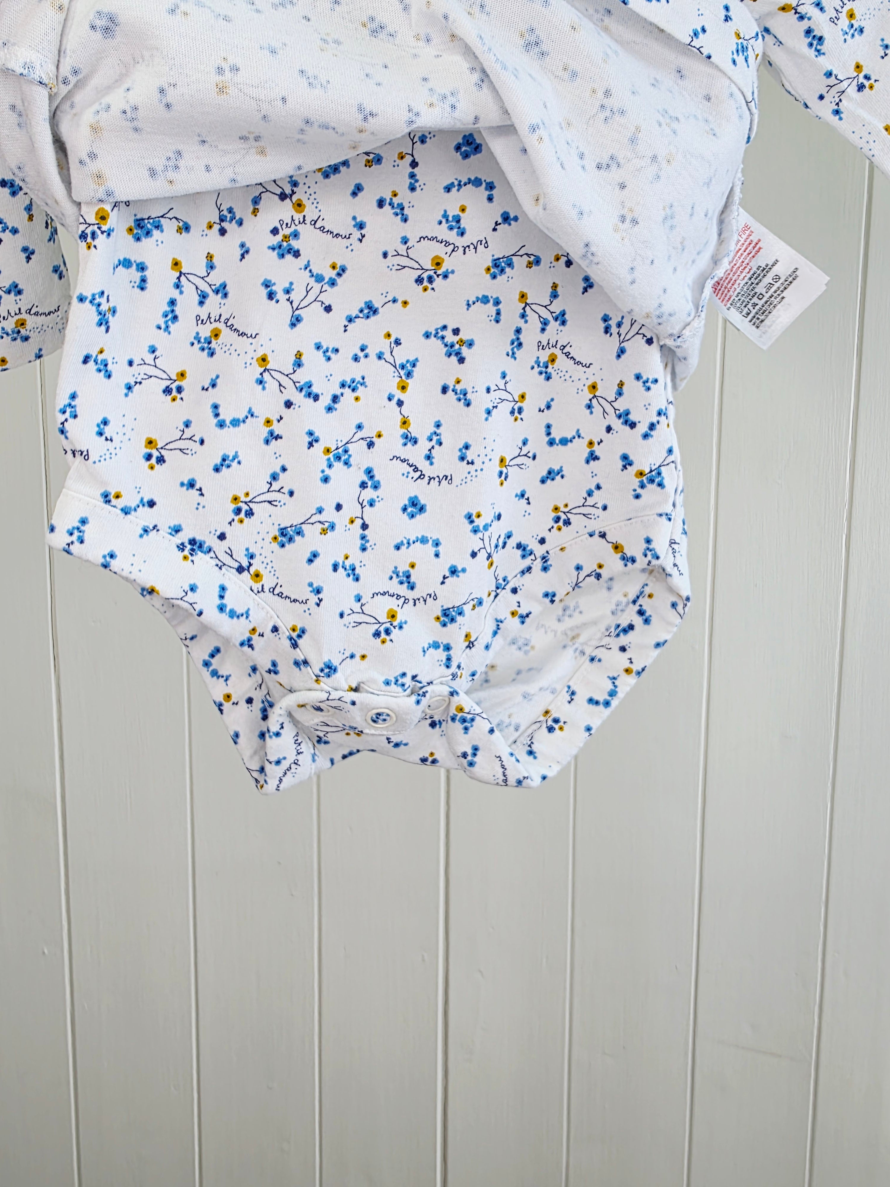 Mothercare - 3-6 months girls white and blue floral bodysuit dress