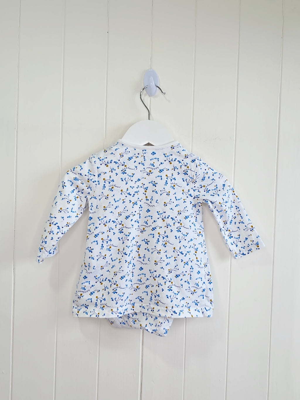 Mothercare - 3-6 months girls white and blue floral bodysuit dress