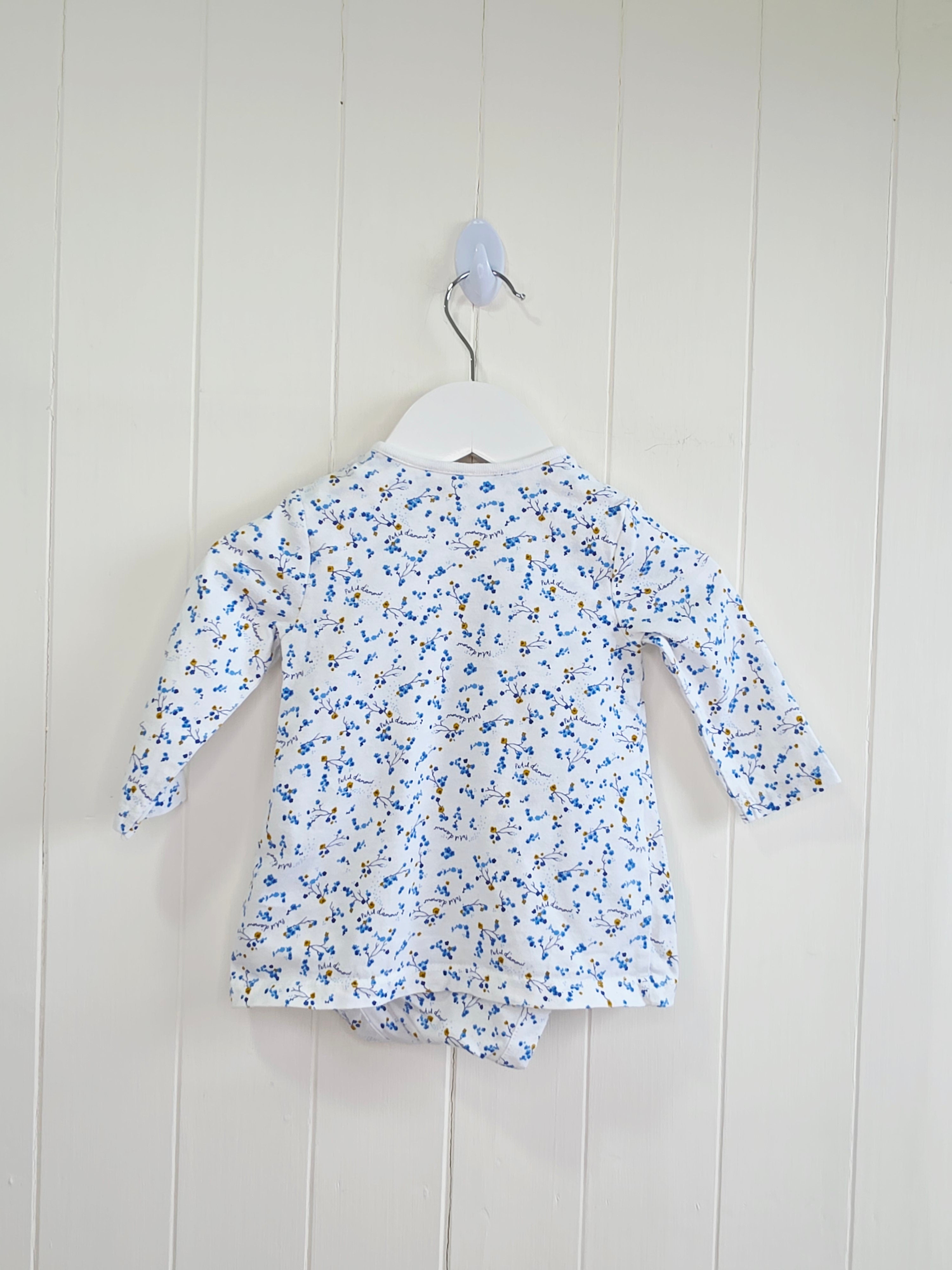 Mothercare - 3-6 months girls white and blue floral bodysuit dress