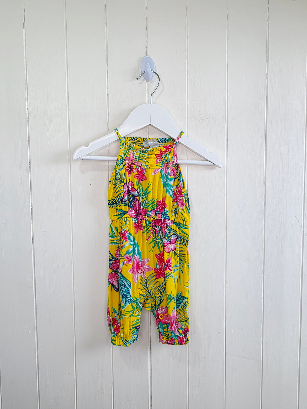 Primark - 0-3 months tropical flowers print yellow jumsuit