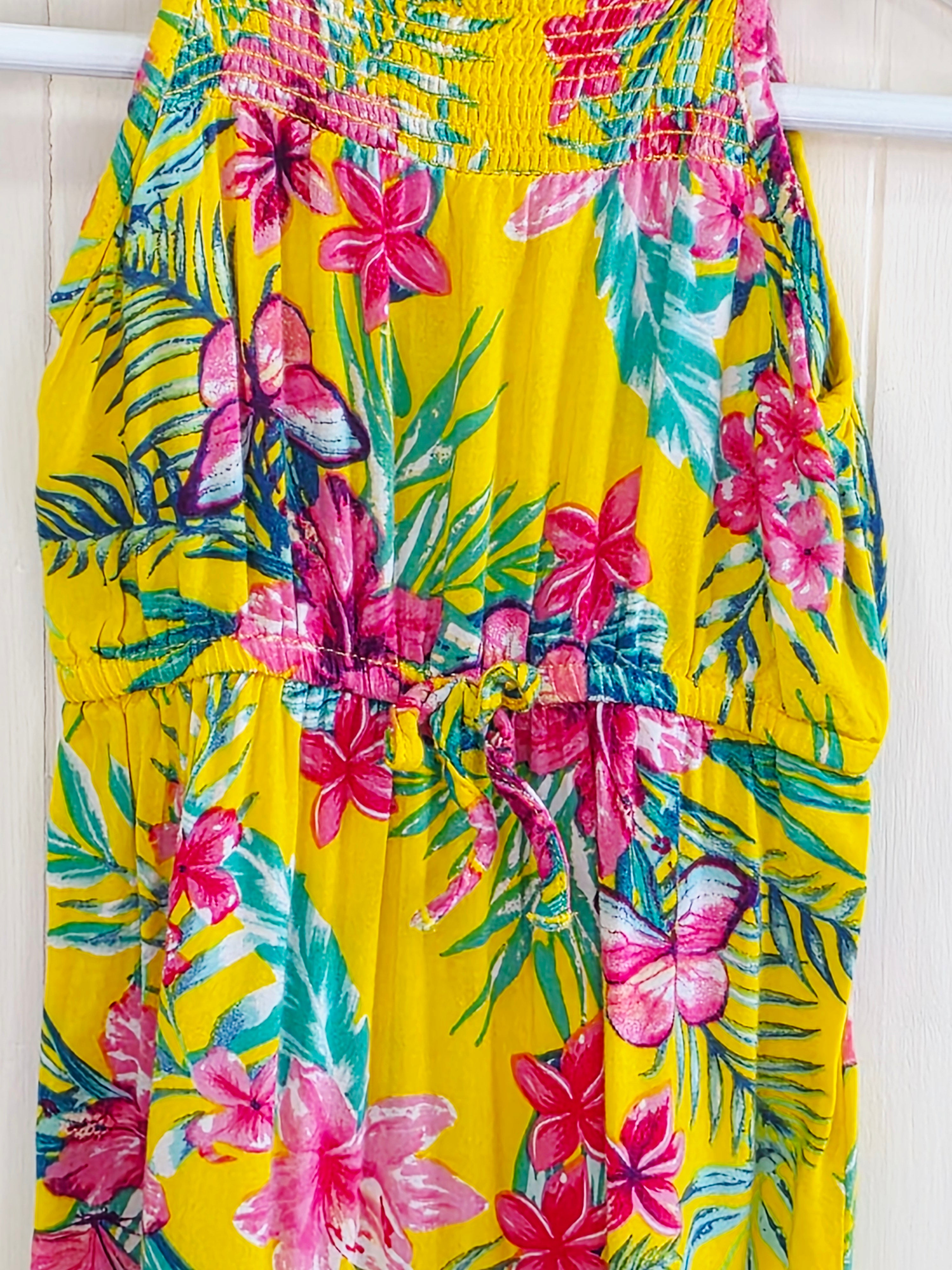 Primark - 0-3 months tropical flowers print yellow jumsuit