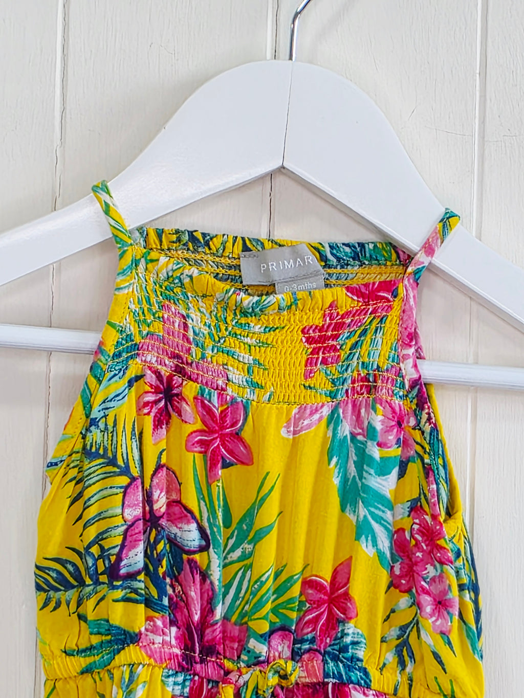 Primark - 0-3 months tropical flowers print yellow jumsuit