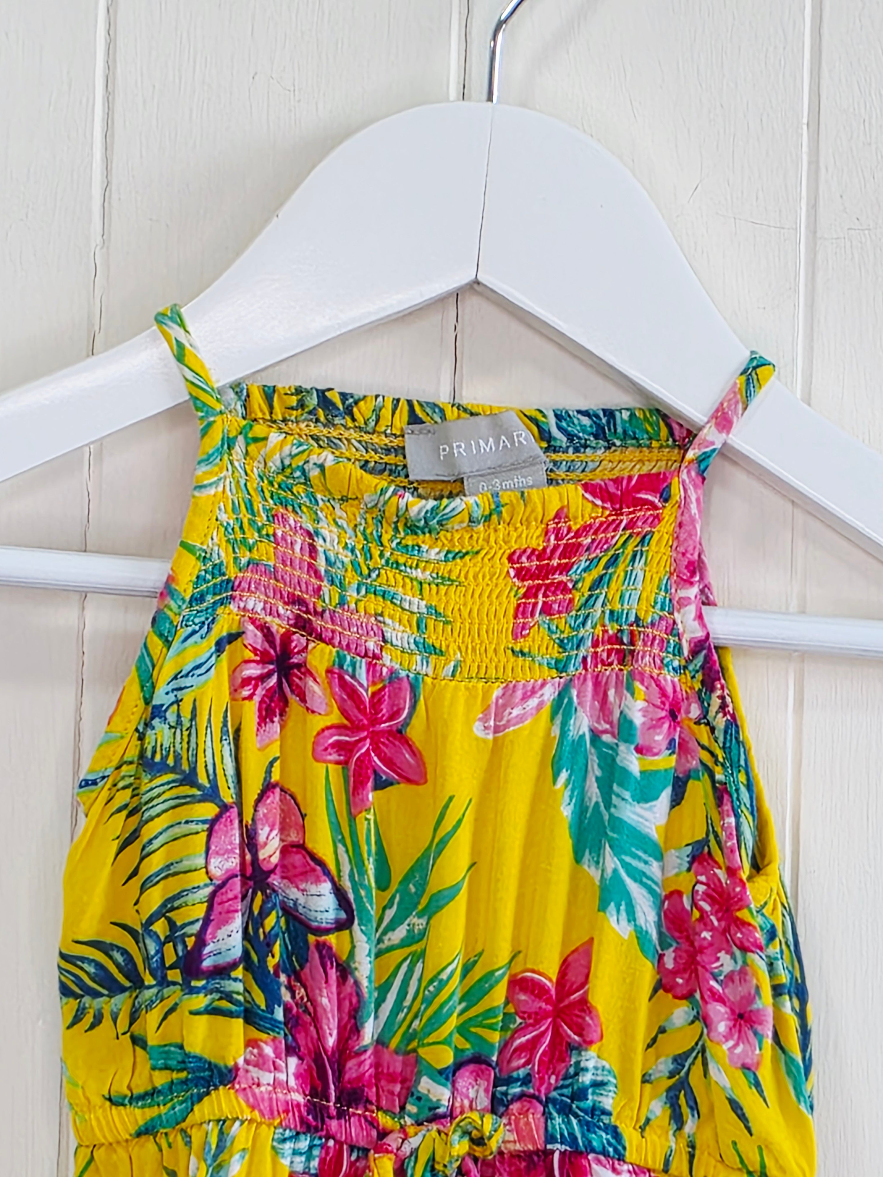 Primark - 0-3 months tropical flowers print yellow jumsuit