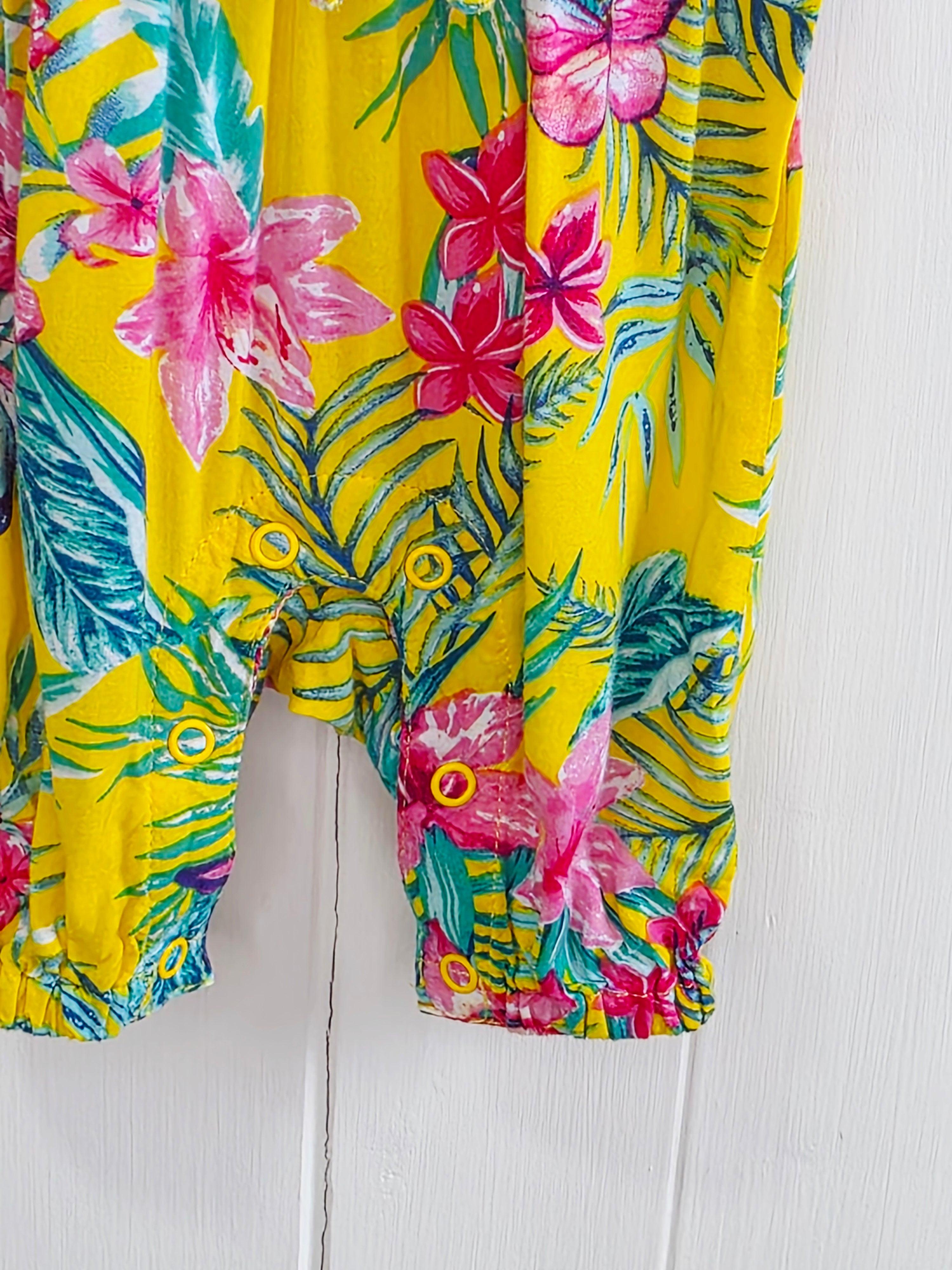 Primark - 0-3 months tropical flowers print yellow jumsuit
