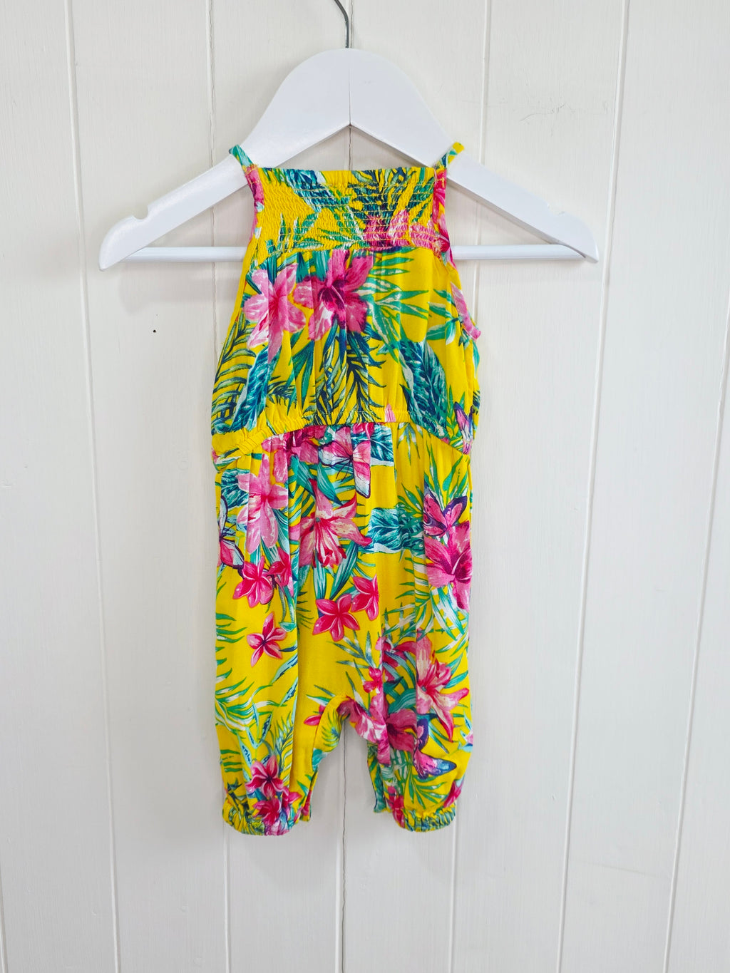 Primark - 0-3 months tropical flowers print yellow jumsuit