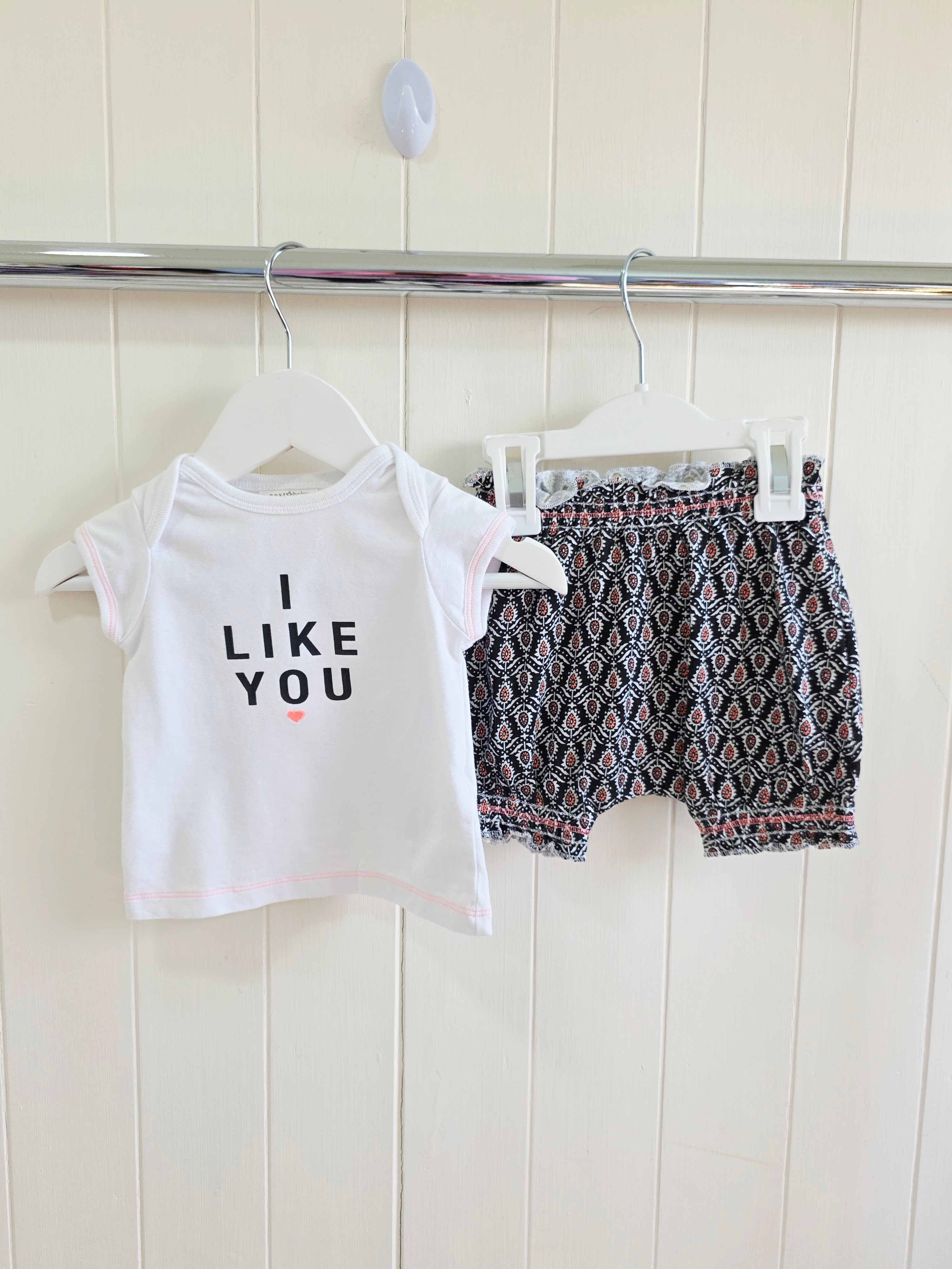 Next - up to 3 months "I love you" white t-shirt and multicoloured shorts set