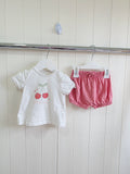TU - 0-3 months girls white cherry print t-shirt and pink shorts set