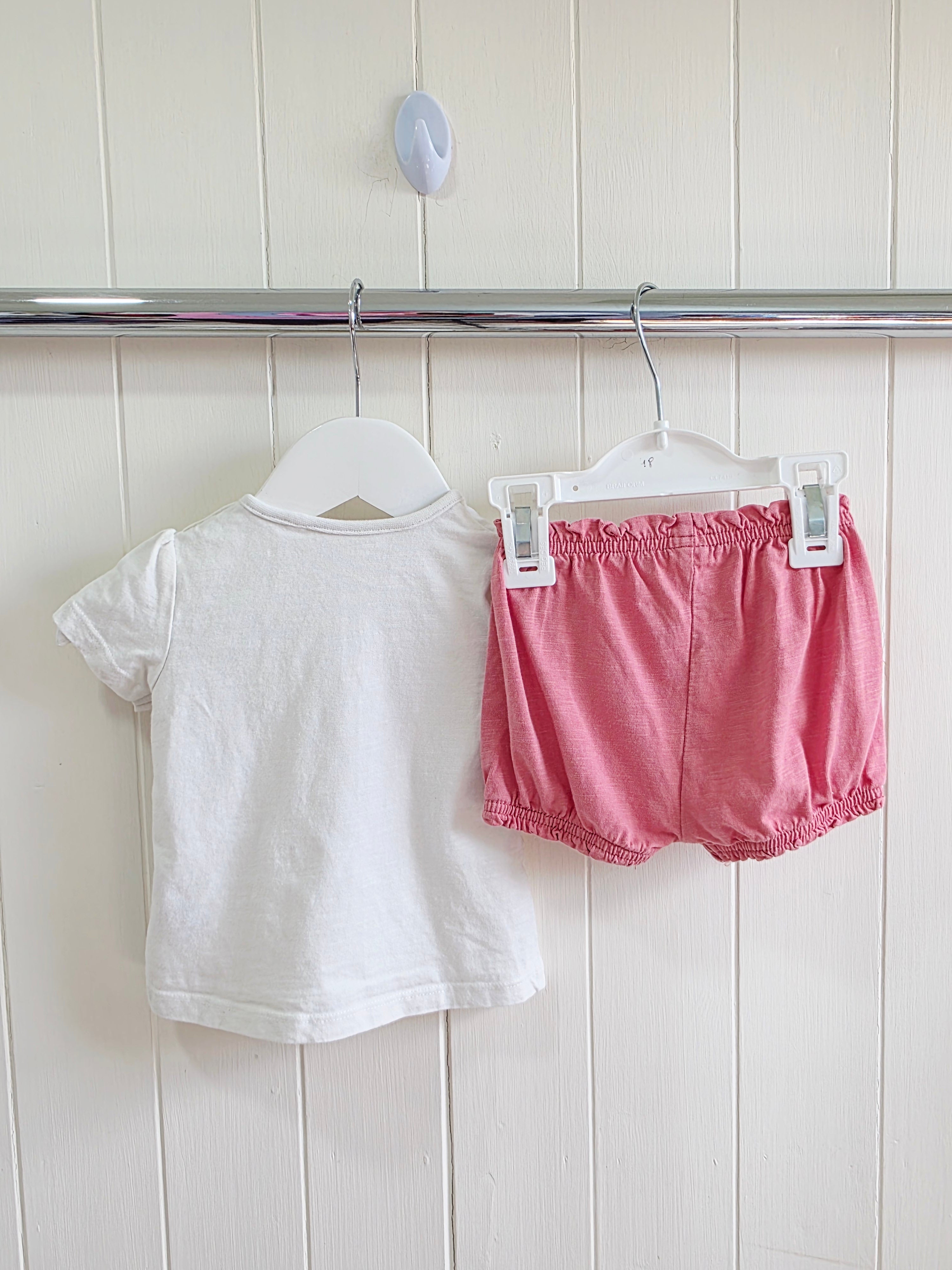 TU - 0-3 months girls white cherry print t-shirt and pink shorts set