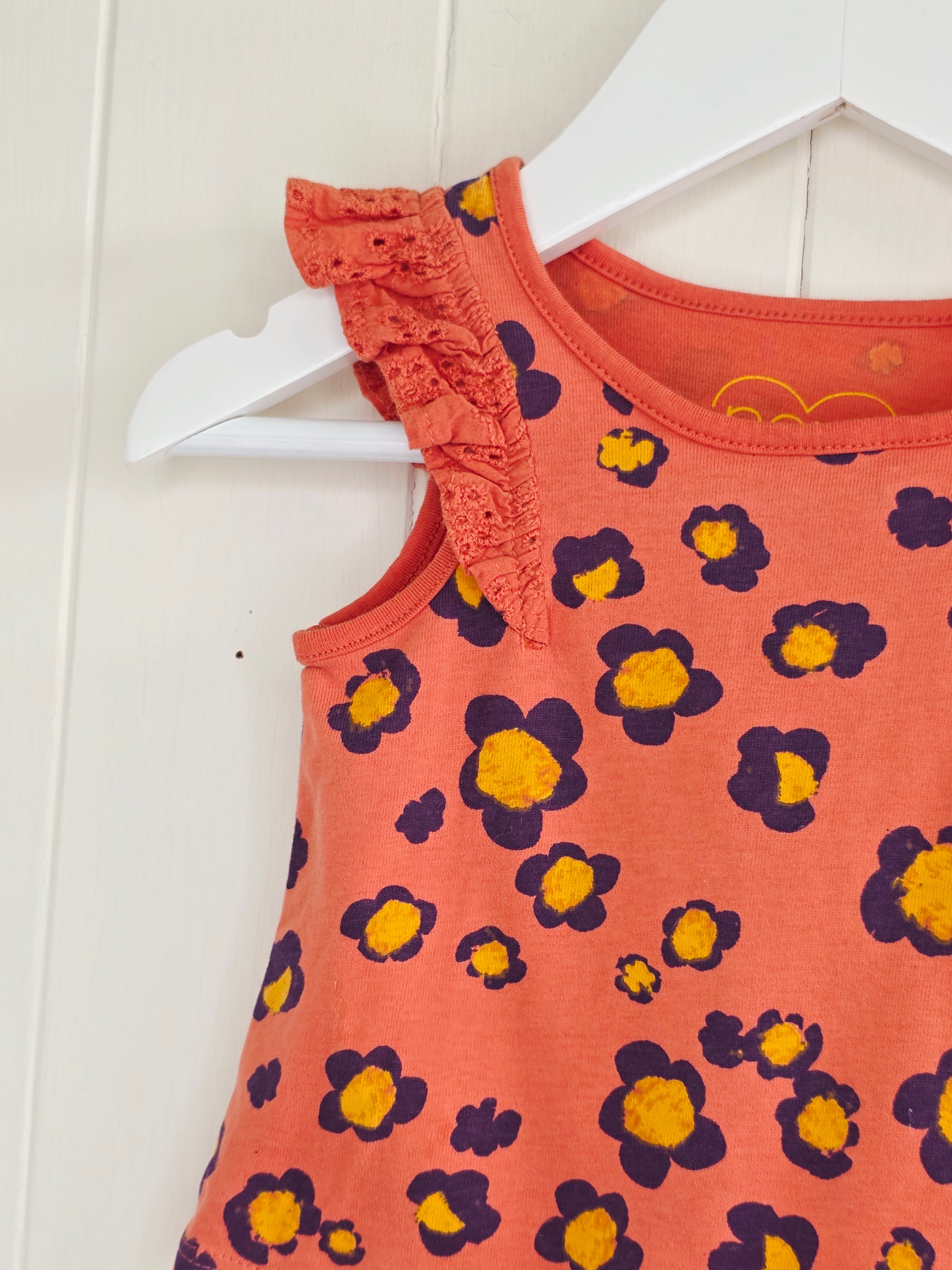 Next - 3-6 months coral patterned cotton sleeveless top with frill details