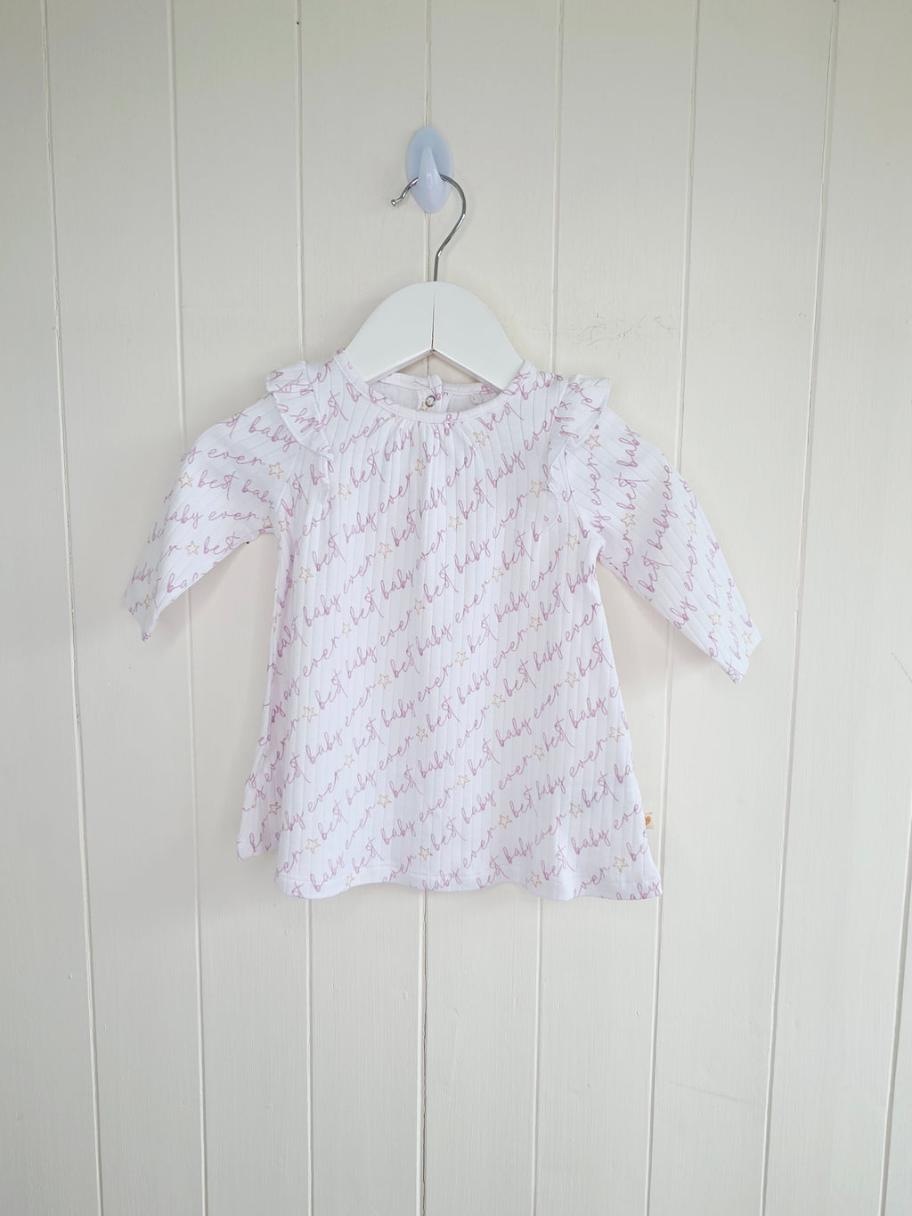 Next - up to 3 months long sleeve dress with "best baby ever" script pattern