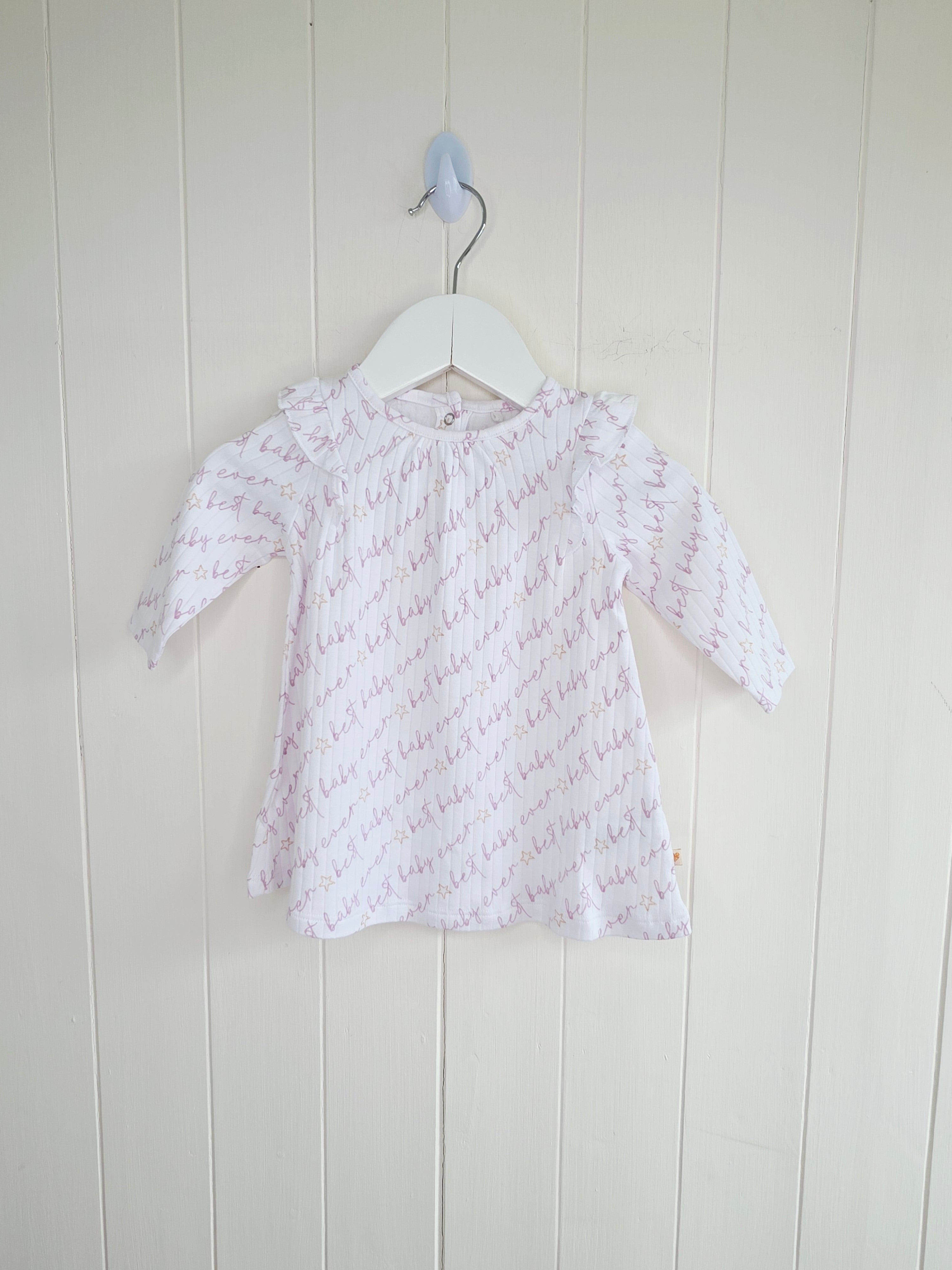 Next - up to 3 months long sleeve dress with "best baby ever" script pattern