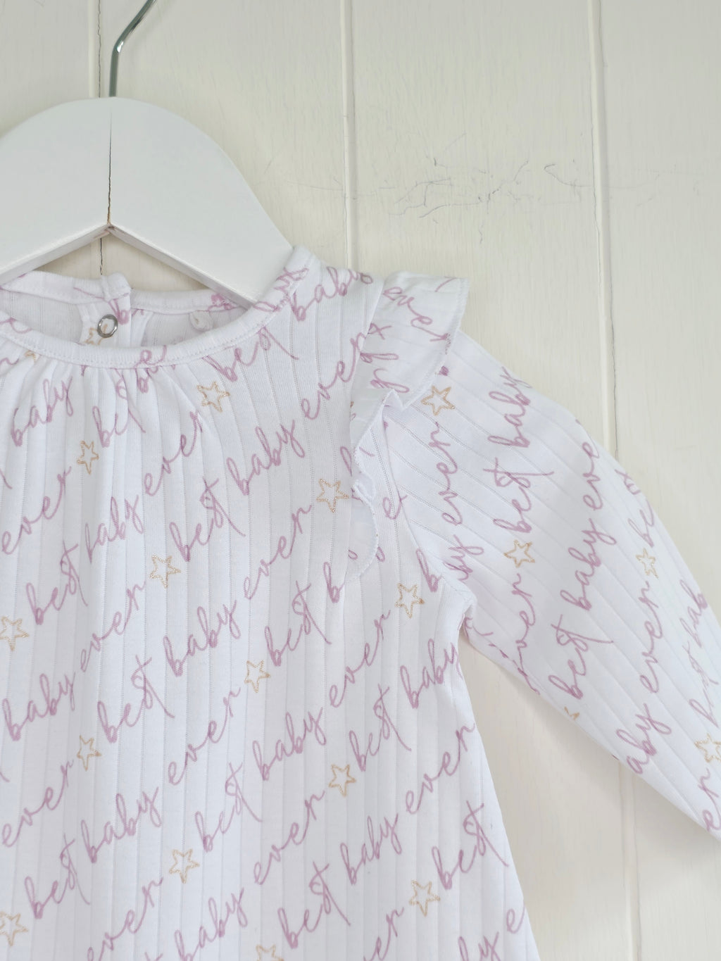 Next - up to 3 months long sleeve dress with "best baby ever" script pattern