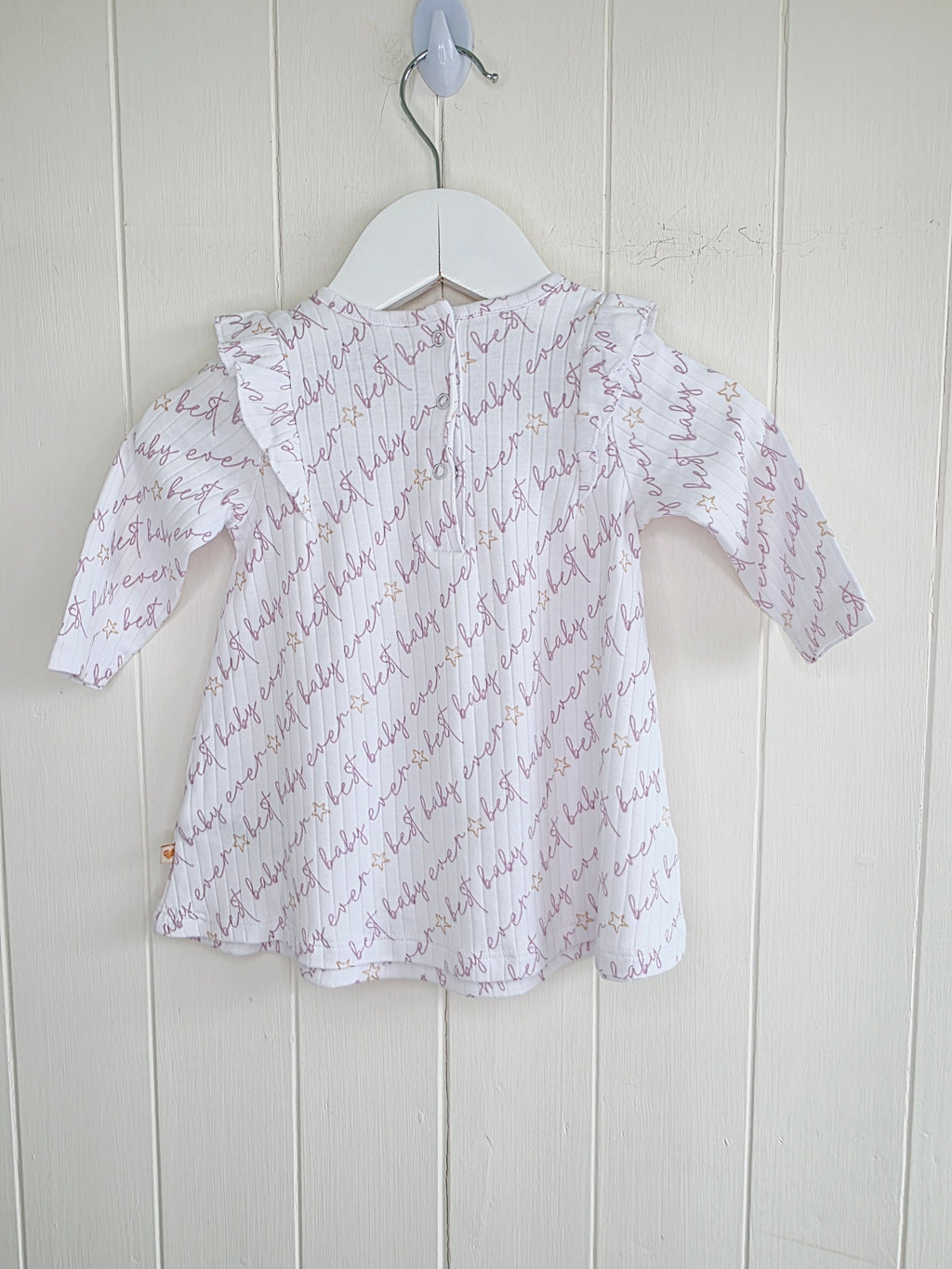 Next - up to 3 months long sleeve dress with "best baby ever" script pattern