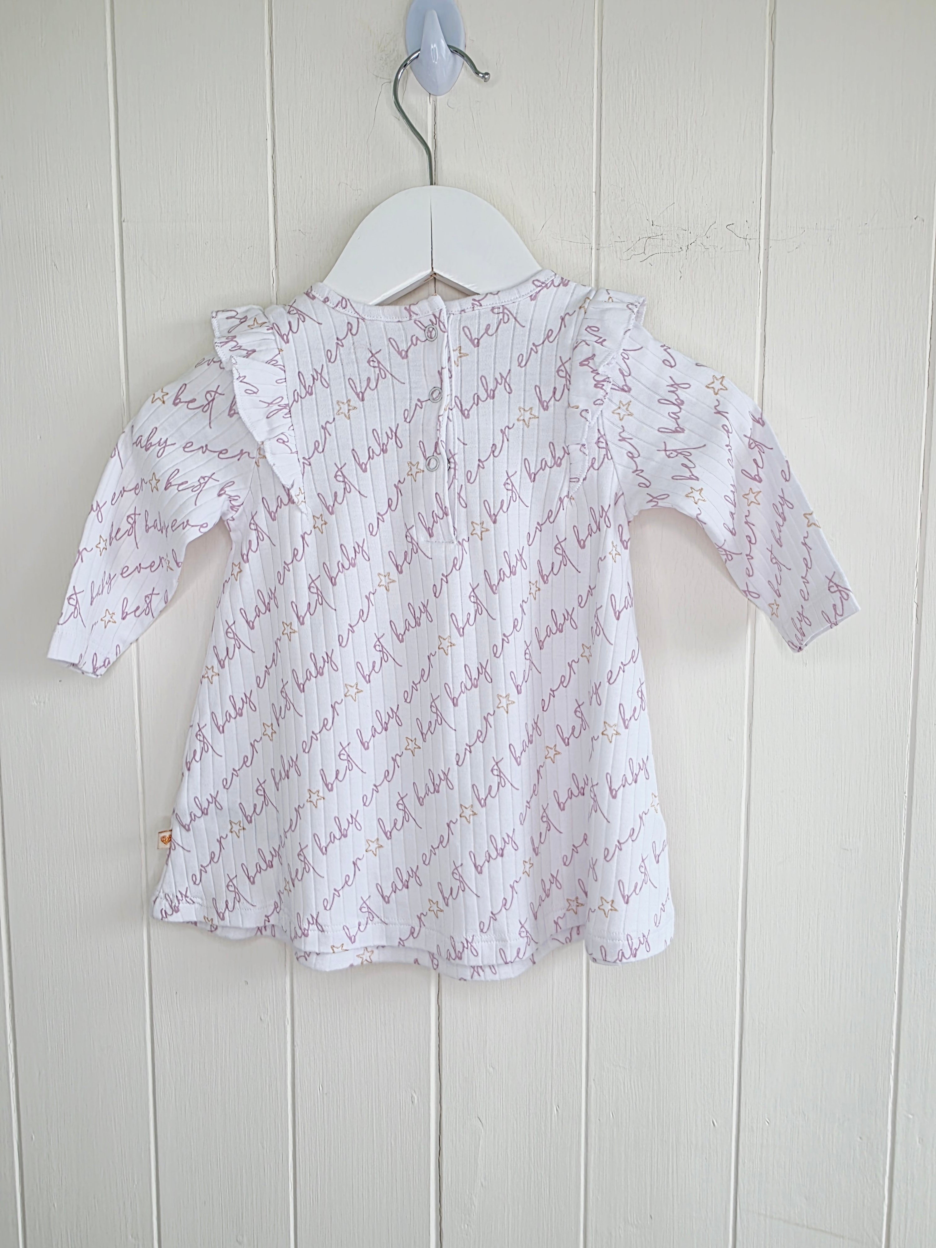 Next - up to 3 months long sleeve dress with "best baby ever" script pattern