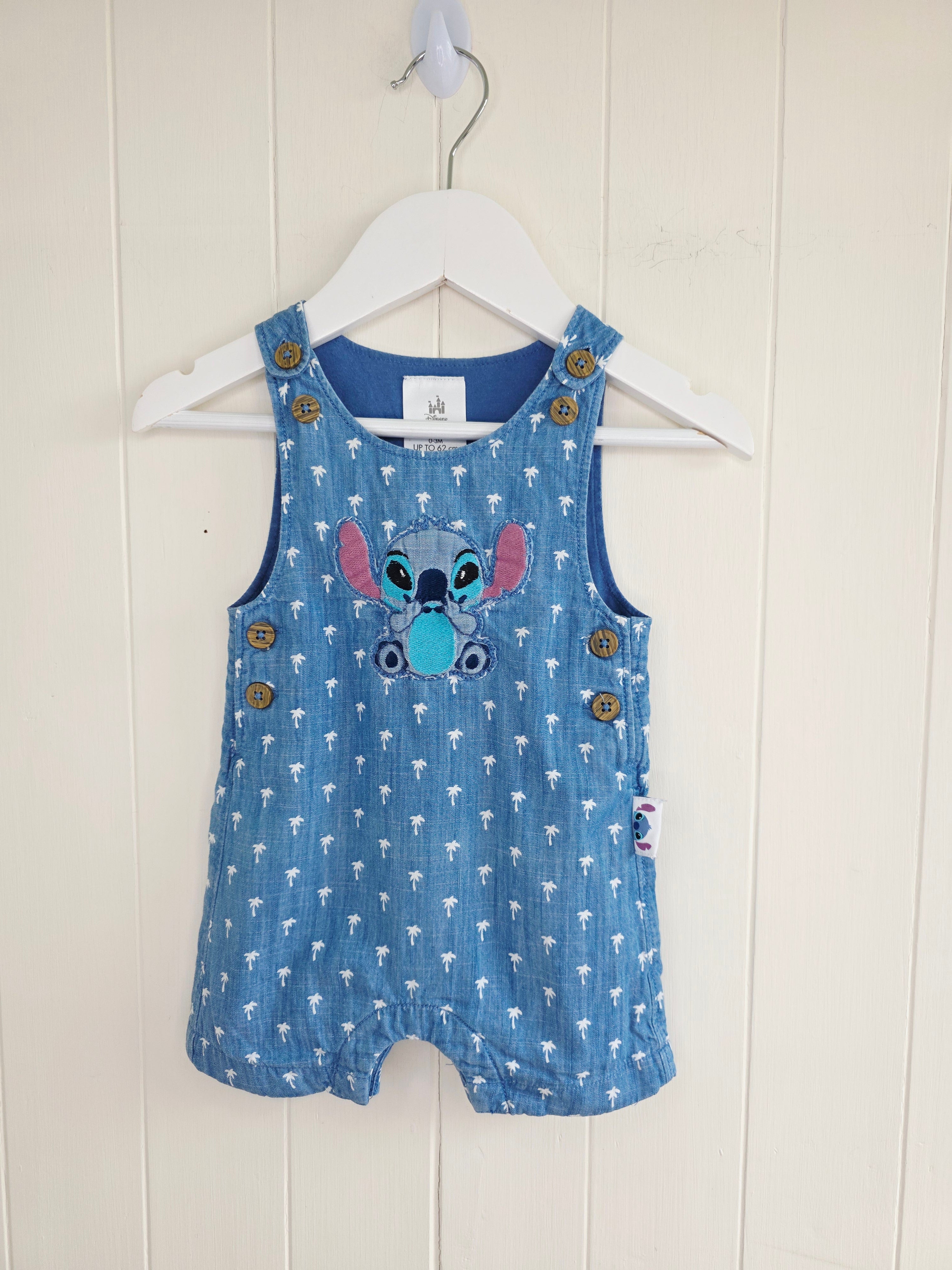 Disney Stitch - 0-3 months denim look sleeveless romper featuring Stitch motif