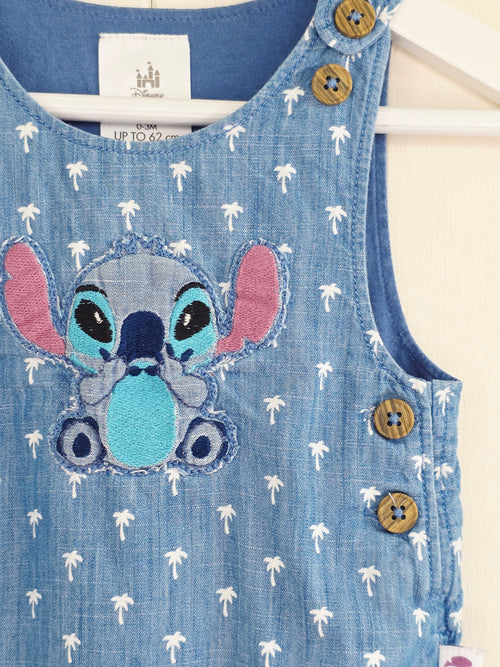 Disney Stitch - 0-3 months denim look sleeveless romper featuring Stitch motif