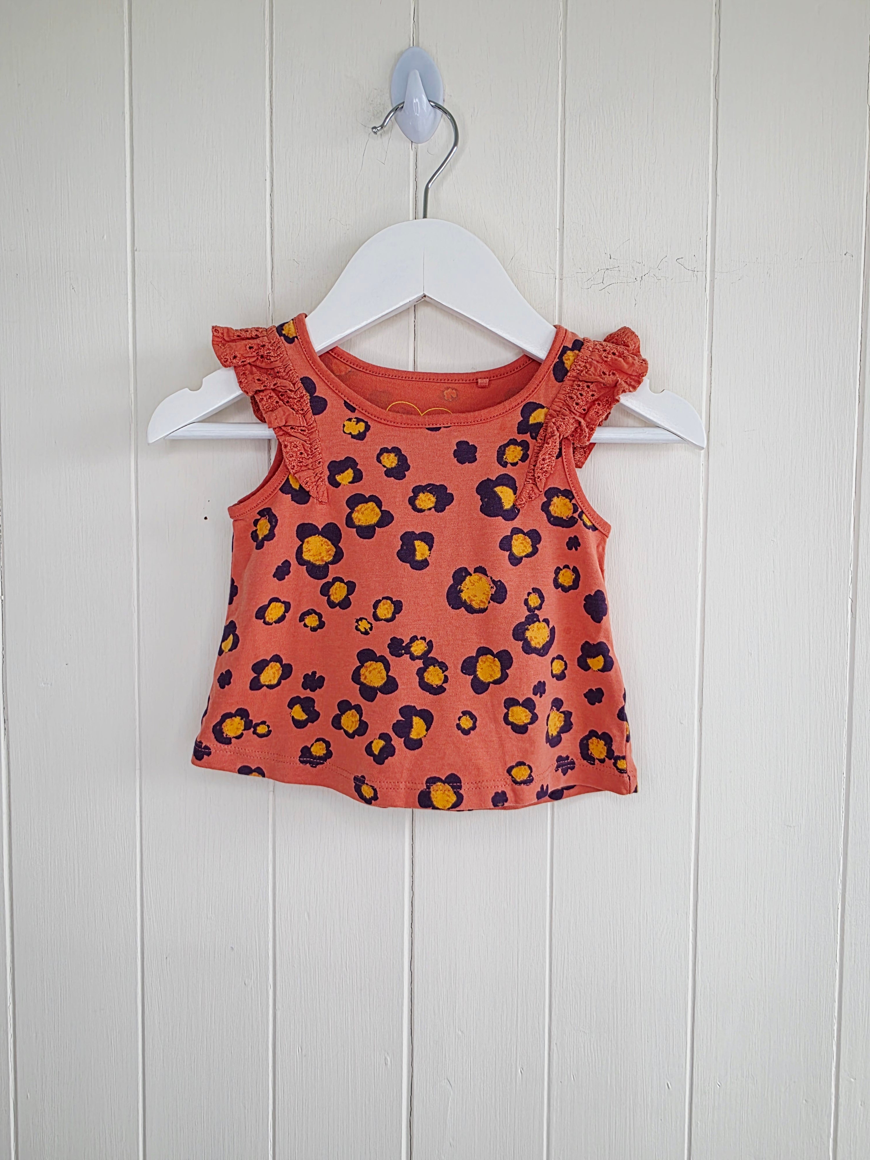 Next - 3-6 months coral patterned cotton sleeveless top with frill details