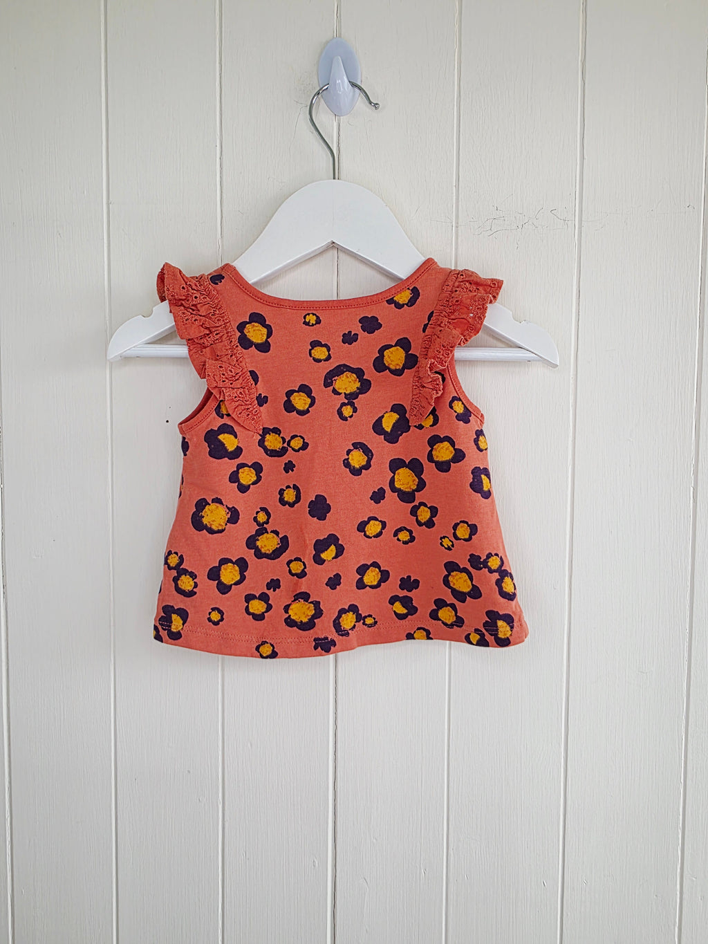 Next - 3-6 months coral patterned cotton sleeveless top with frill details