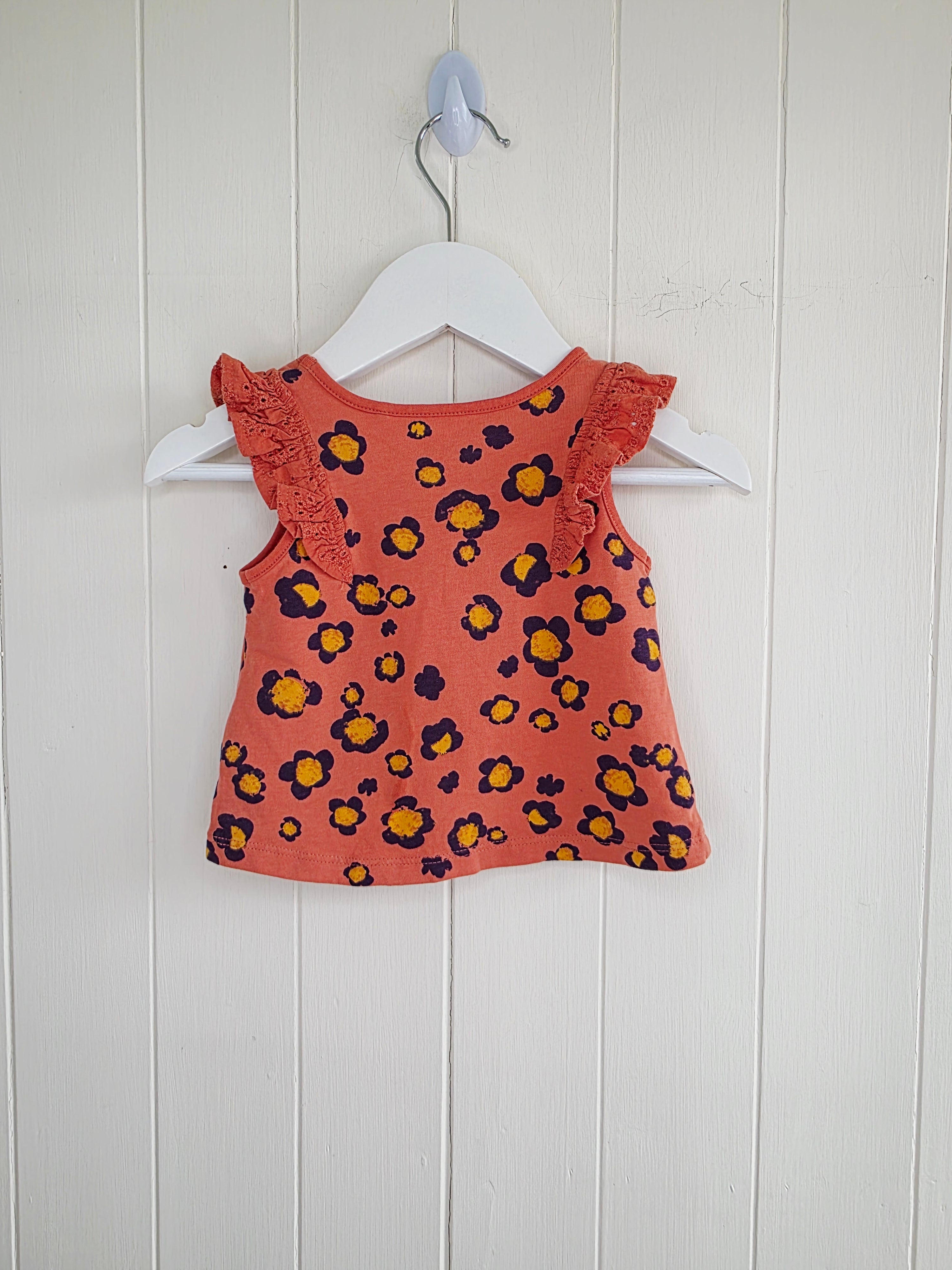 Next - 3-6 months coral patterned cotton sleeveless top with frill details