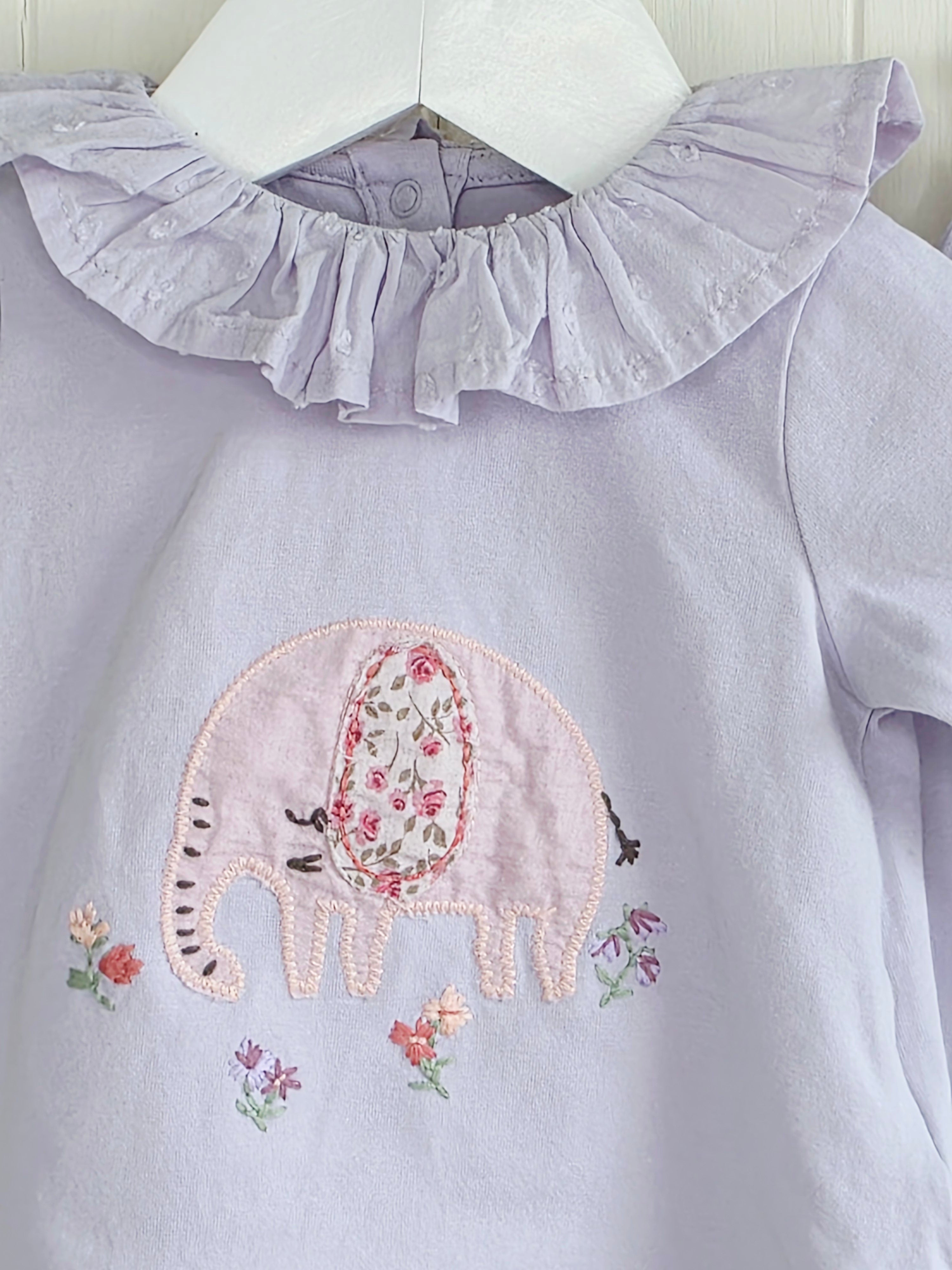 Next - up to 3 months lilac cotton top and leggings outfit set featuring an elephant applique