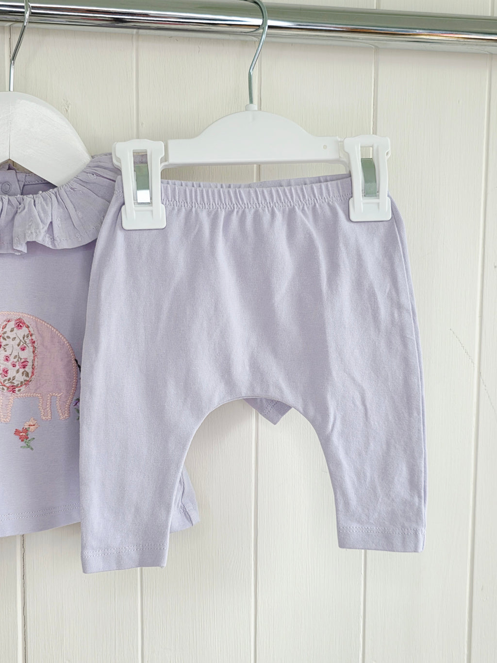 Next - up to 3 months lilac cotton top and leggings outfit set featuring an elephant applique
