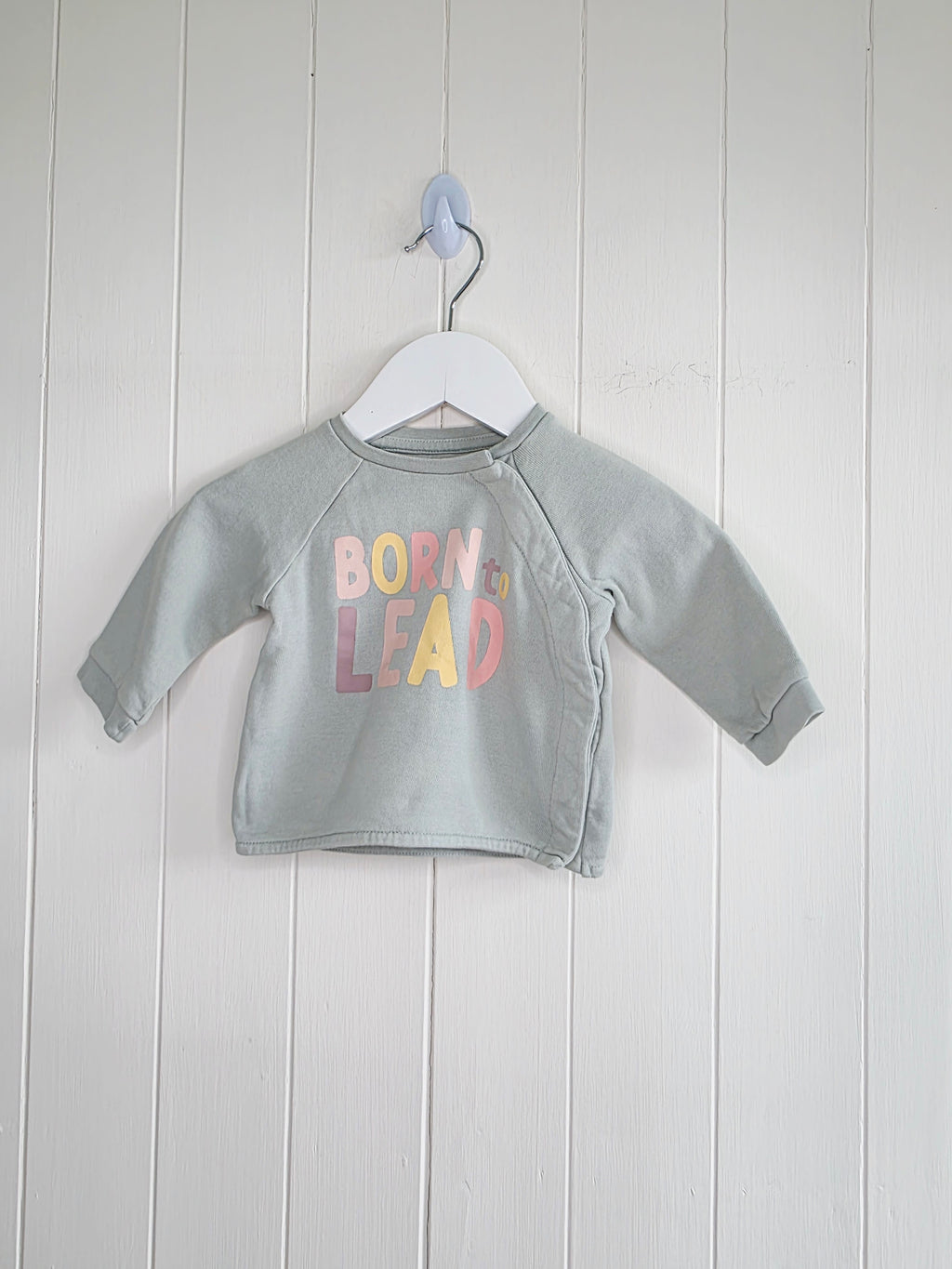 H&M - 2-4 months girls sage green "Born to Lead" baby sweatshirt.