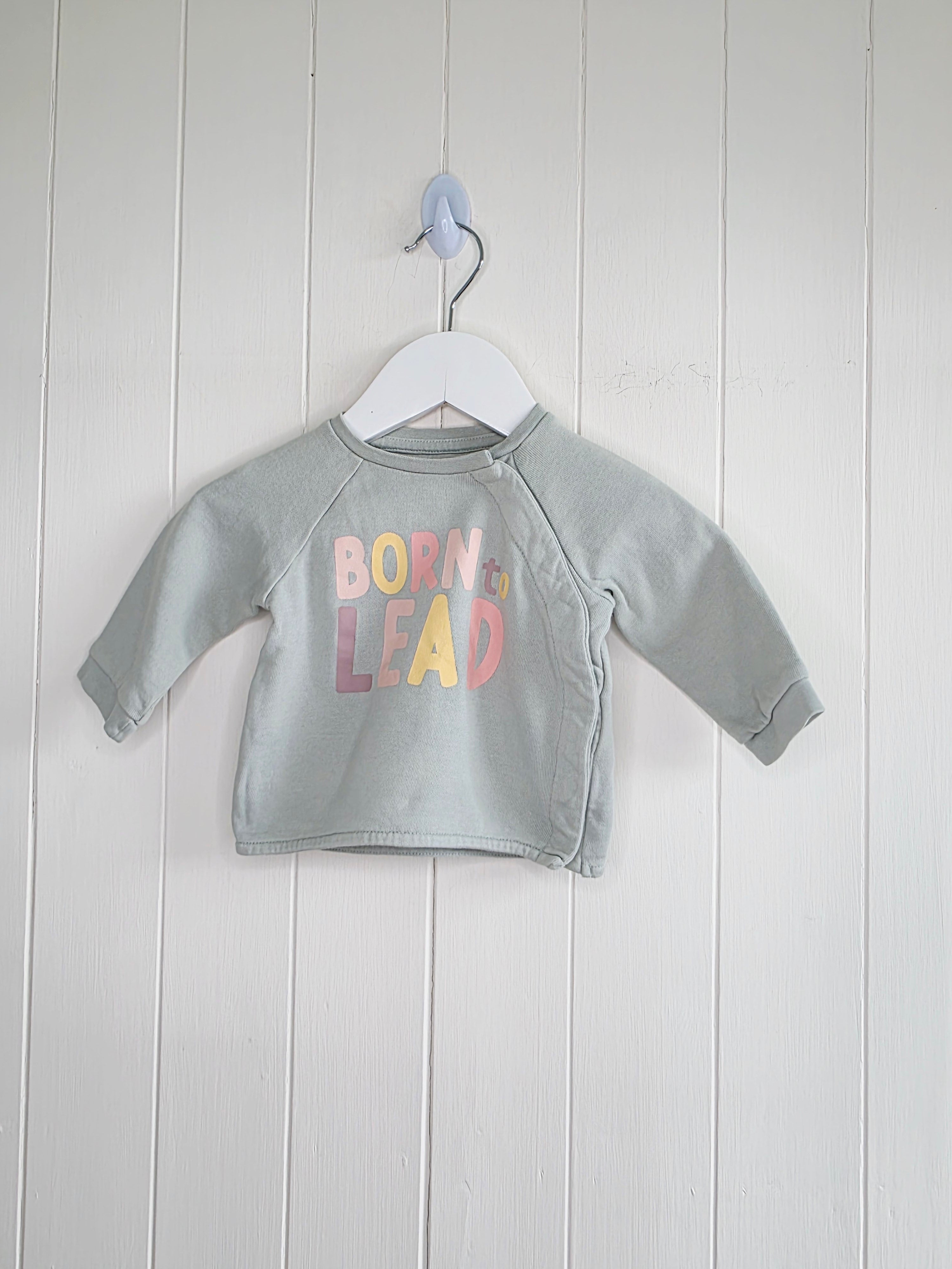 H&M - 2-4 months girls sage green "Born to Lead" baby sweatshirt.