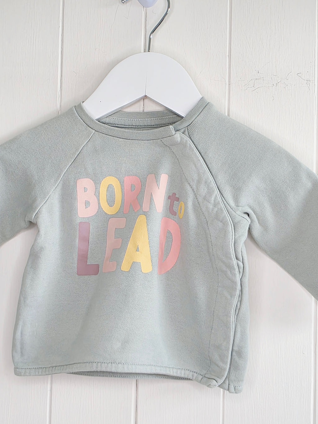 H&M - 2-4 months girls sage green "Born to Lead" baby sweatshirt.