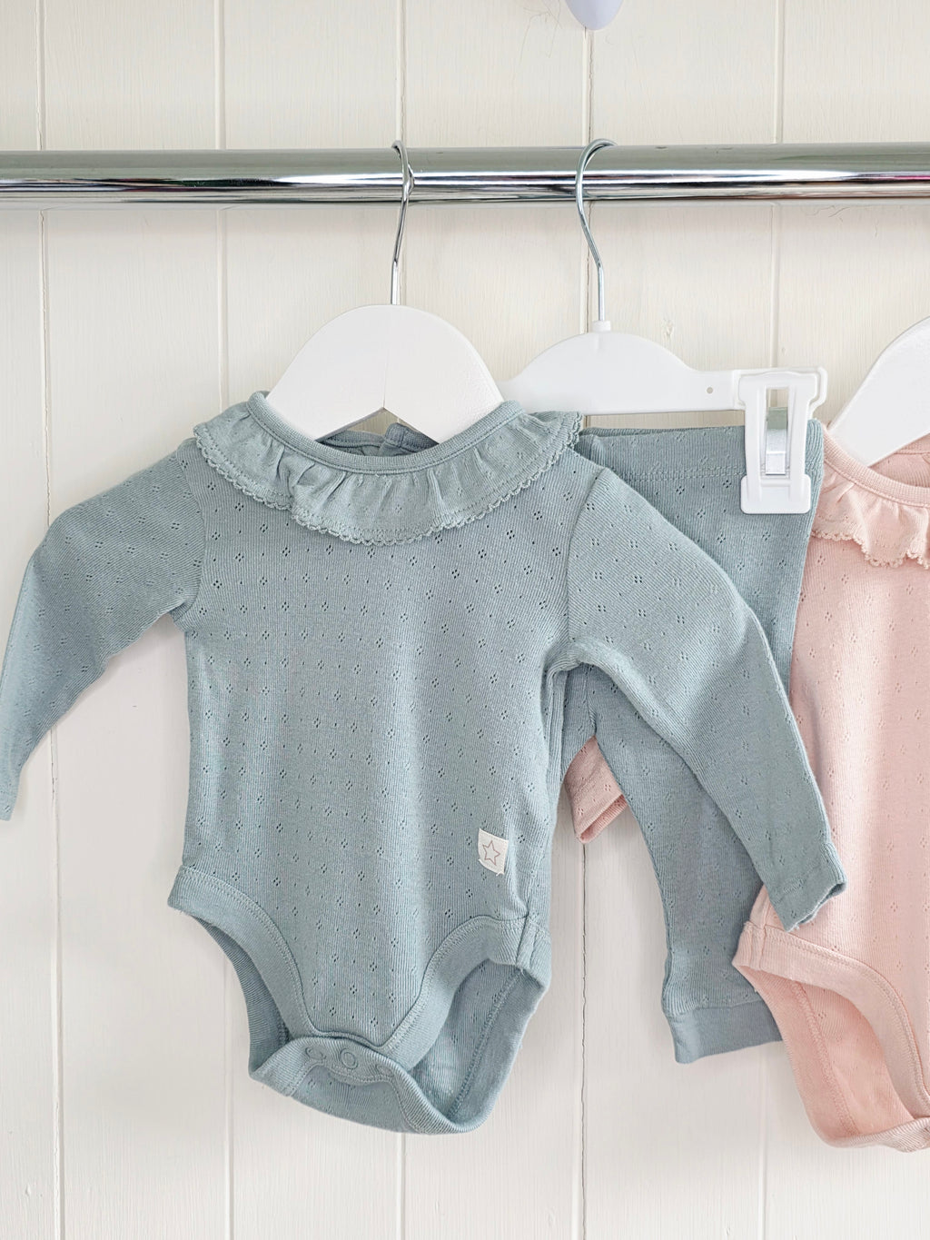 F&F - up to 1 month girls sage green and light pink long sleeve bodysuit and leggings set