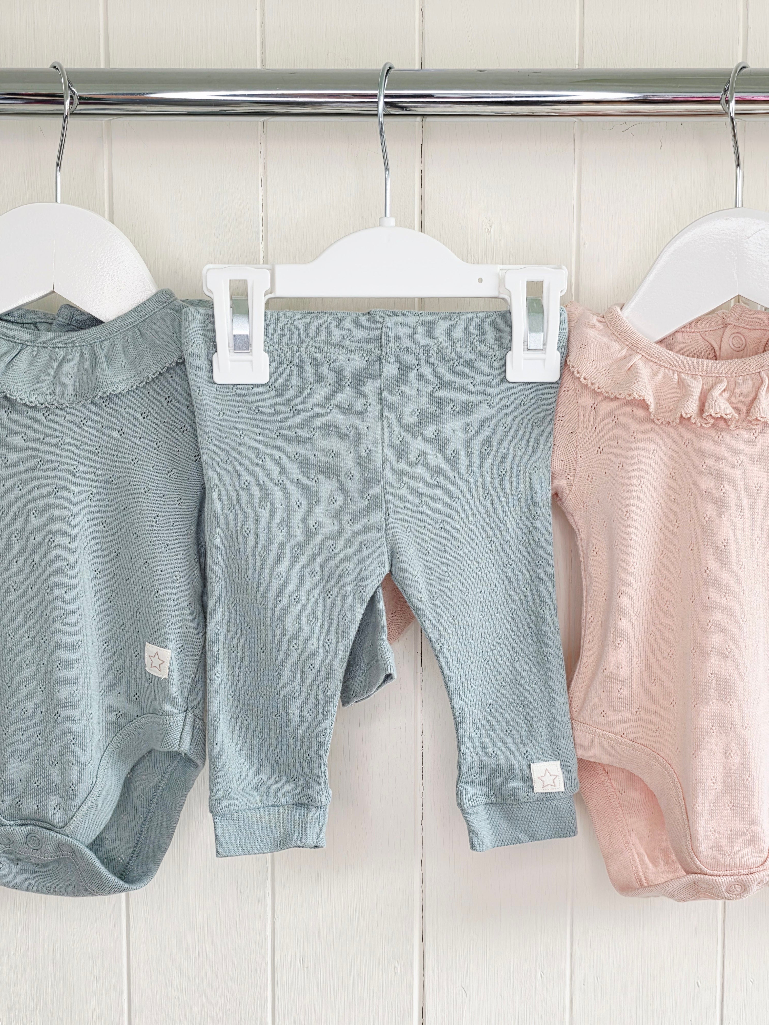 F&F - up to 1 month girls sage green and light pink long sleeve bodysuit and leggings set