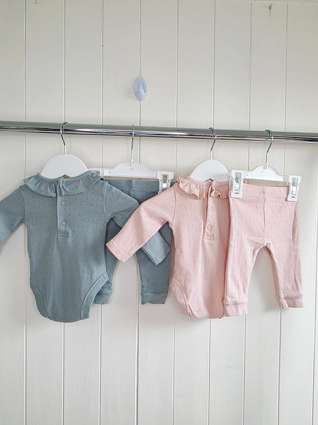 F&F - up to 1 month girls sage green and light pink long sleeve bodysuit and leggings set