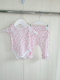 Little Nutmeg - 0-3 months white floral short sleeve bodysuit and leggings set