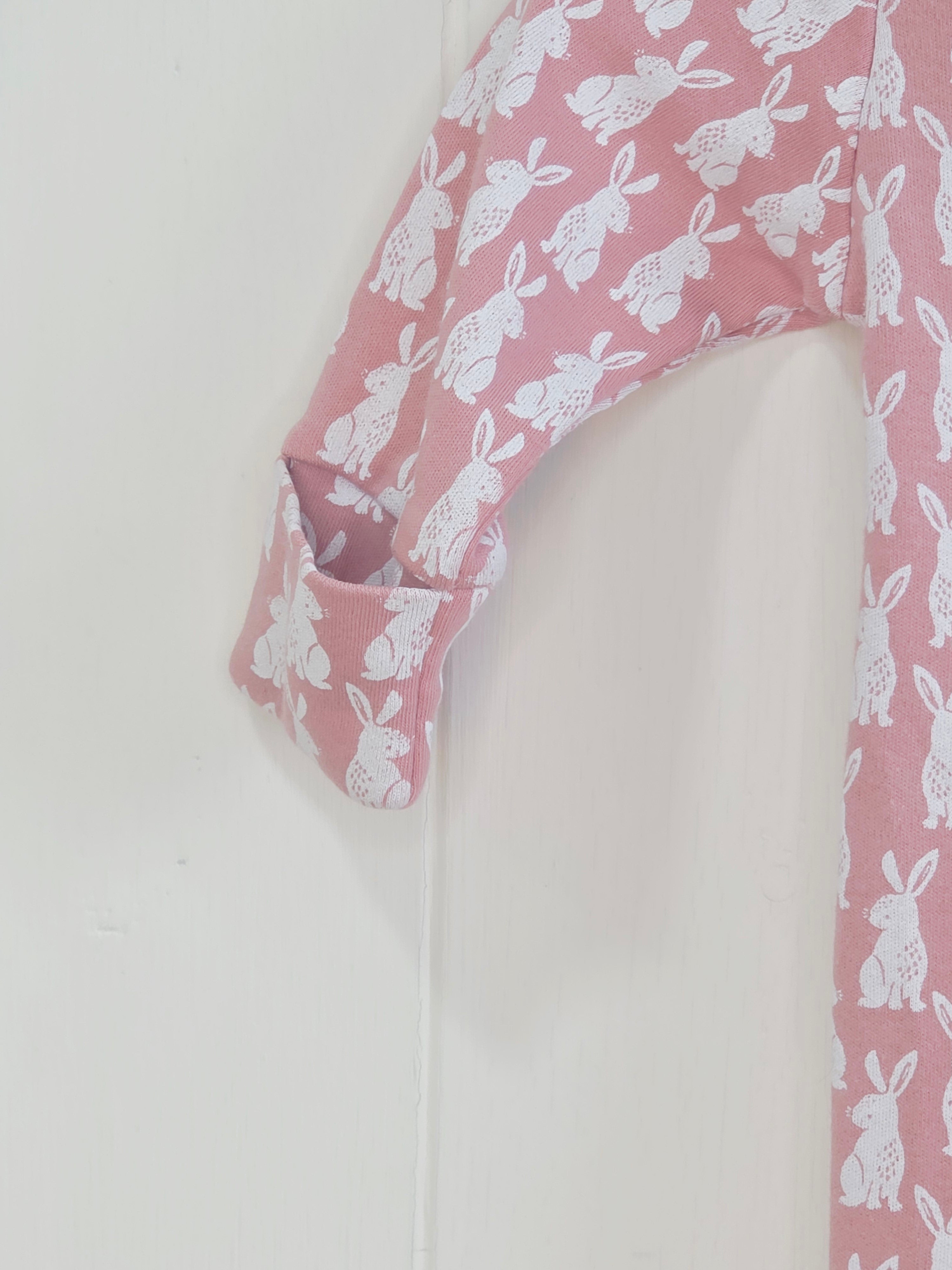 Next - up to 3 months girls pink buny print zip up sleepsuit