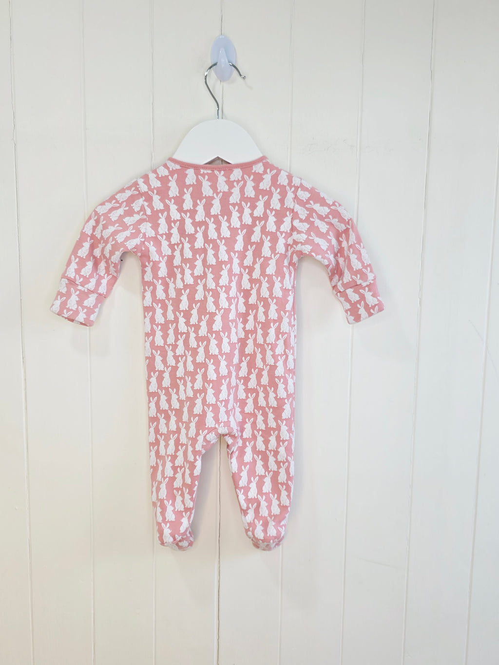 Next - up to 3 months girls pink buny print zip up sleepsuit