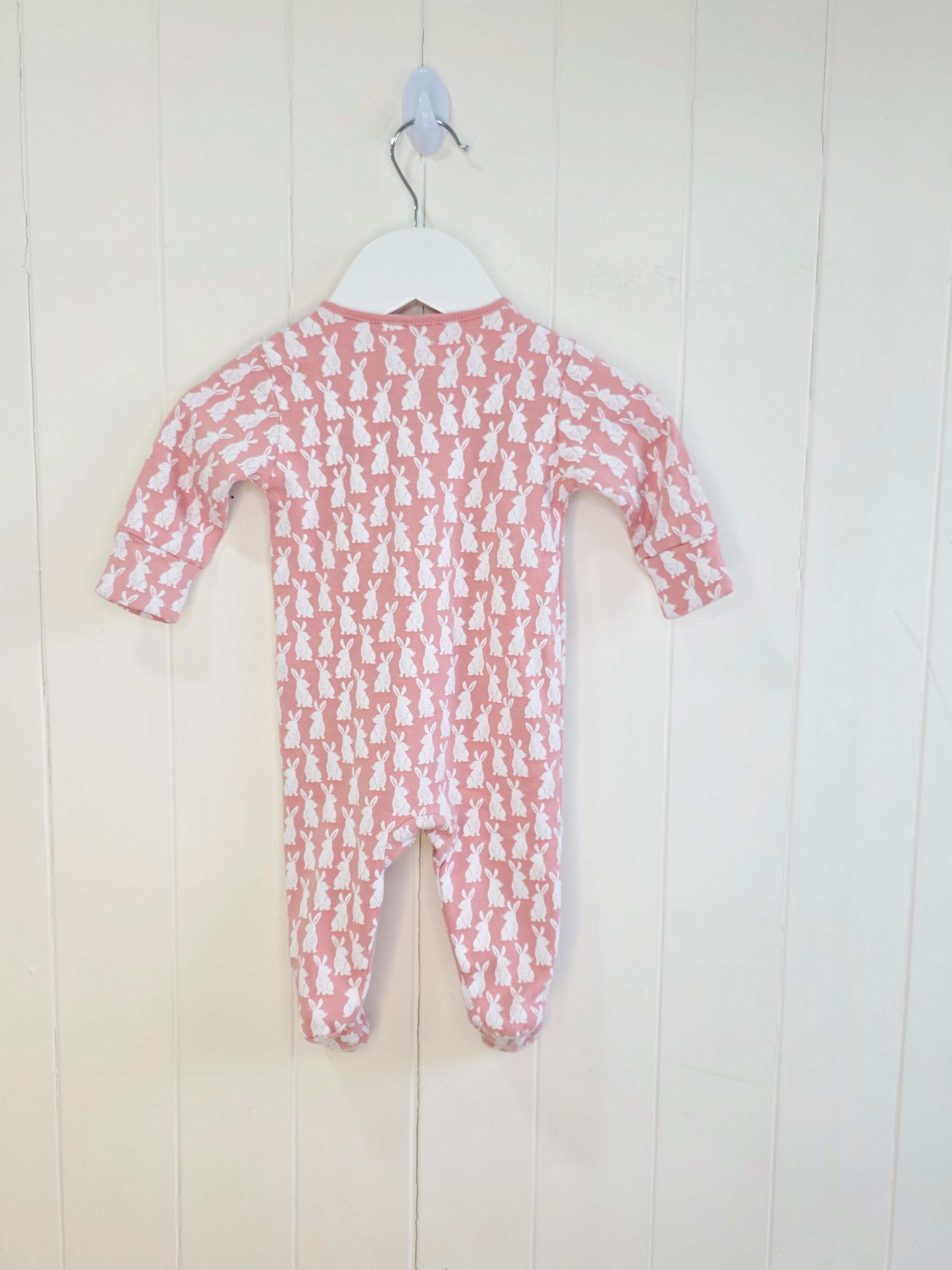 Next - up to 3 months girls pink buny print zip up sleepsuit