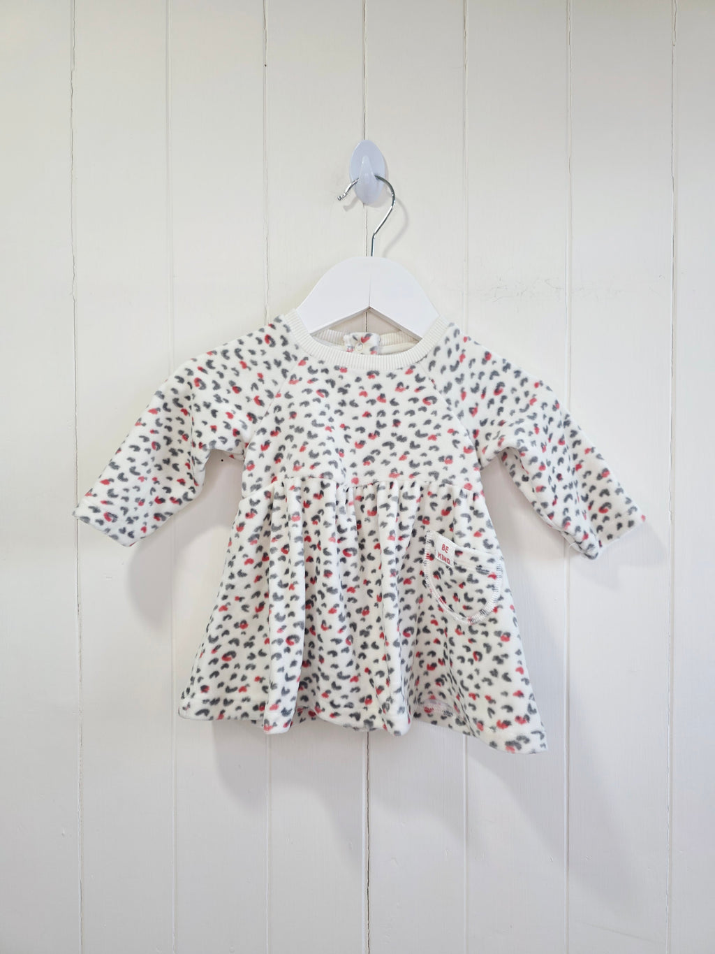 M&S - 0-3 months cream coloured baby girl long sleeve dress featuring animal print