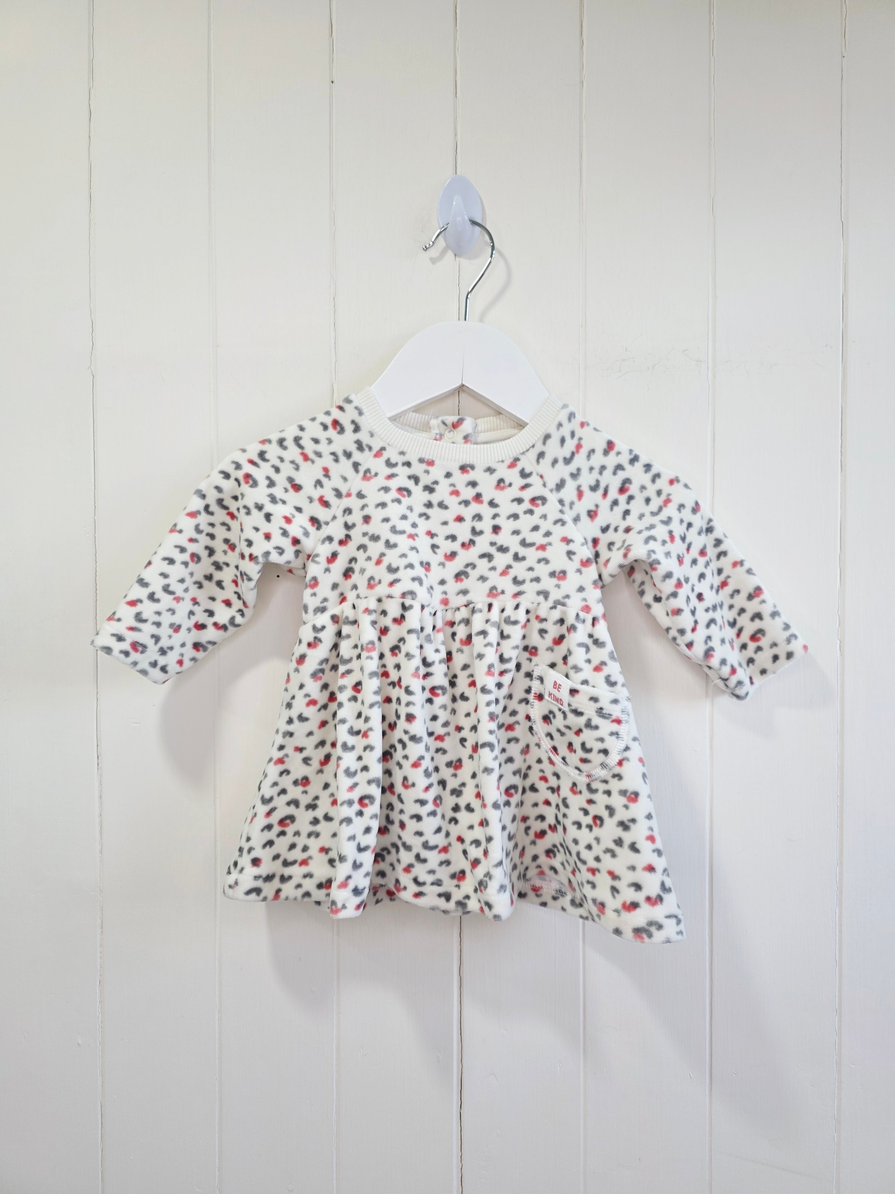 M&S - 0-3 months cream coloured baby girl long sleeve dress featuring animal print