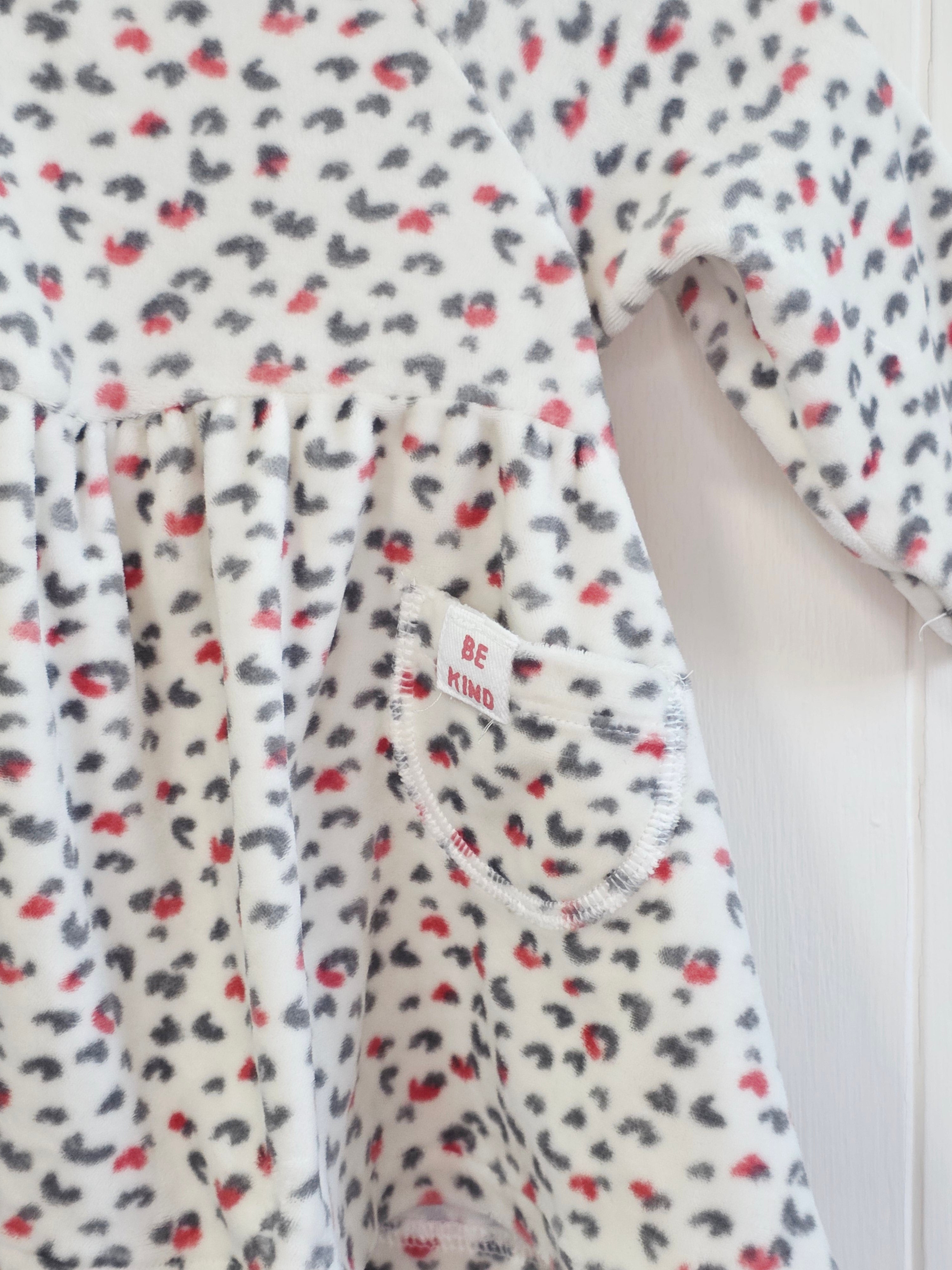 M&S - 0-3 months cream coloured baby girl long sleeve dress featuring animal print