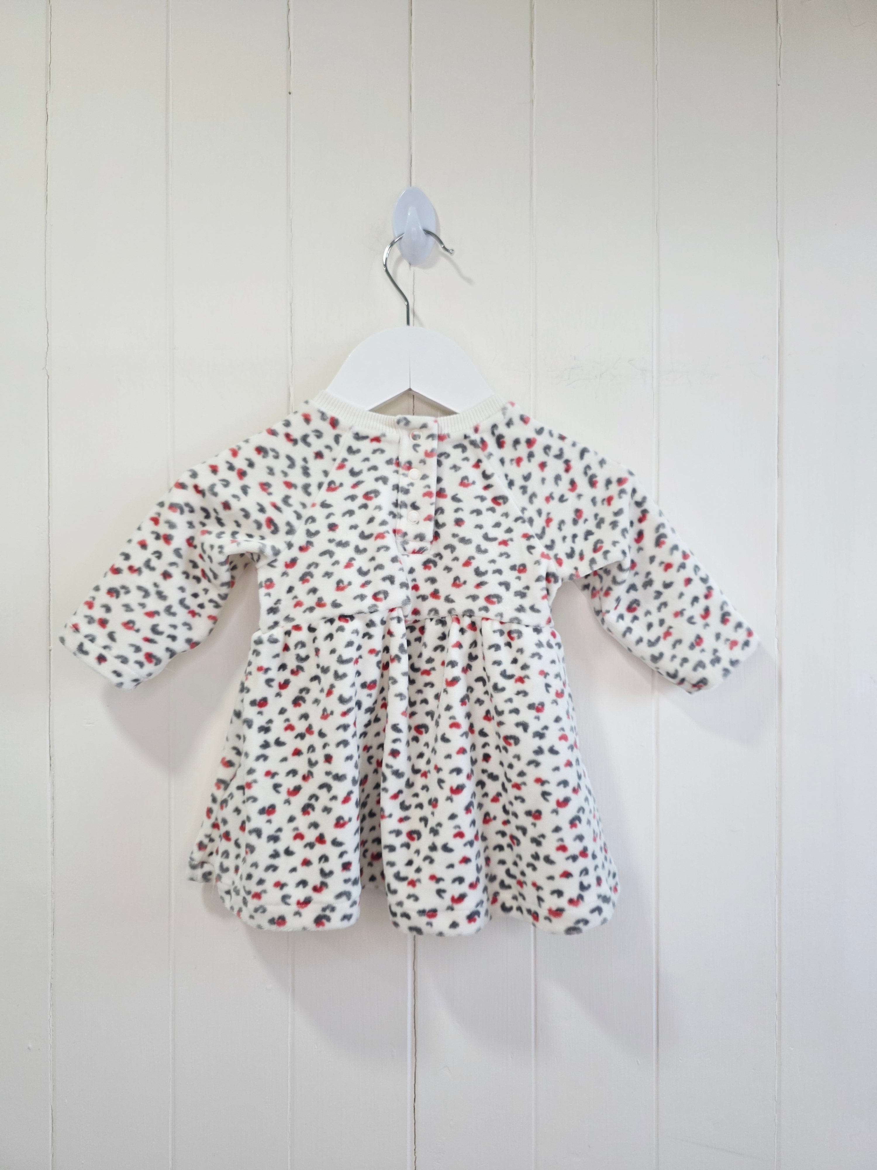 M&S - 0-3 months cream coloured baby girl long sleeve dress featuring animal print
