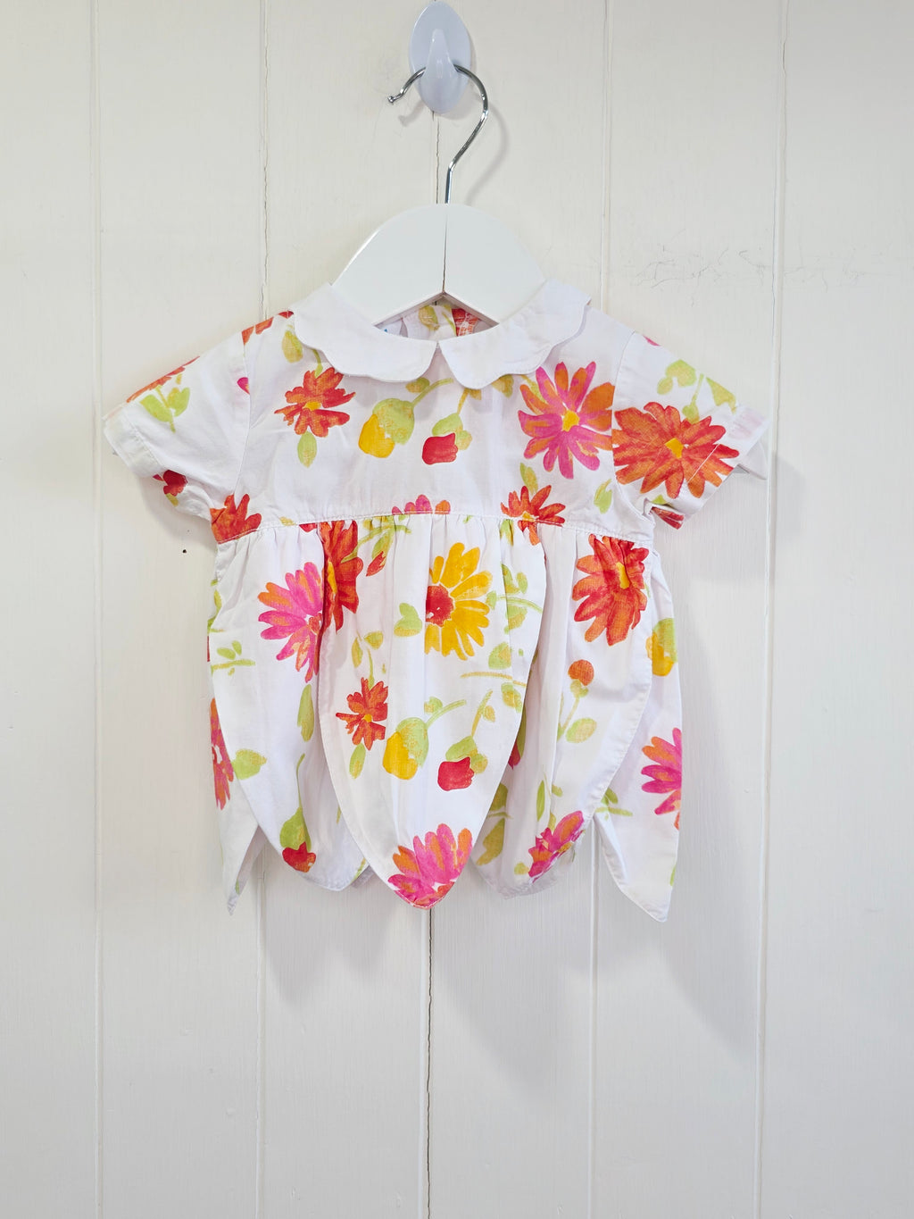 Abella - 0-3 months baby girls white floral short sleeve top