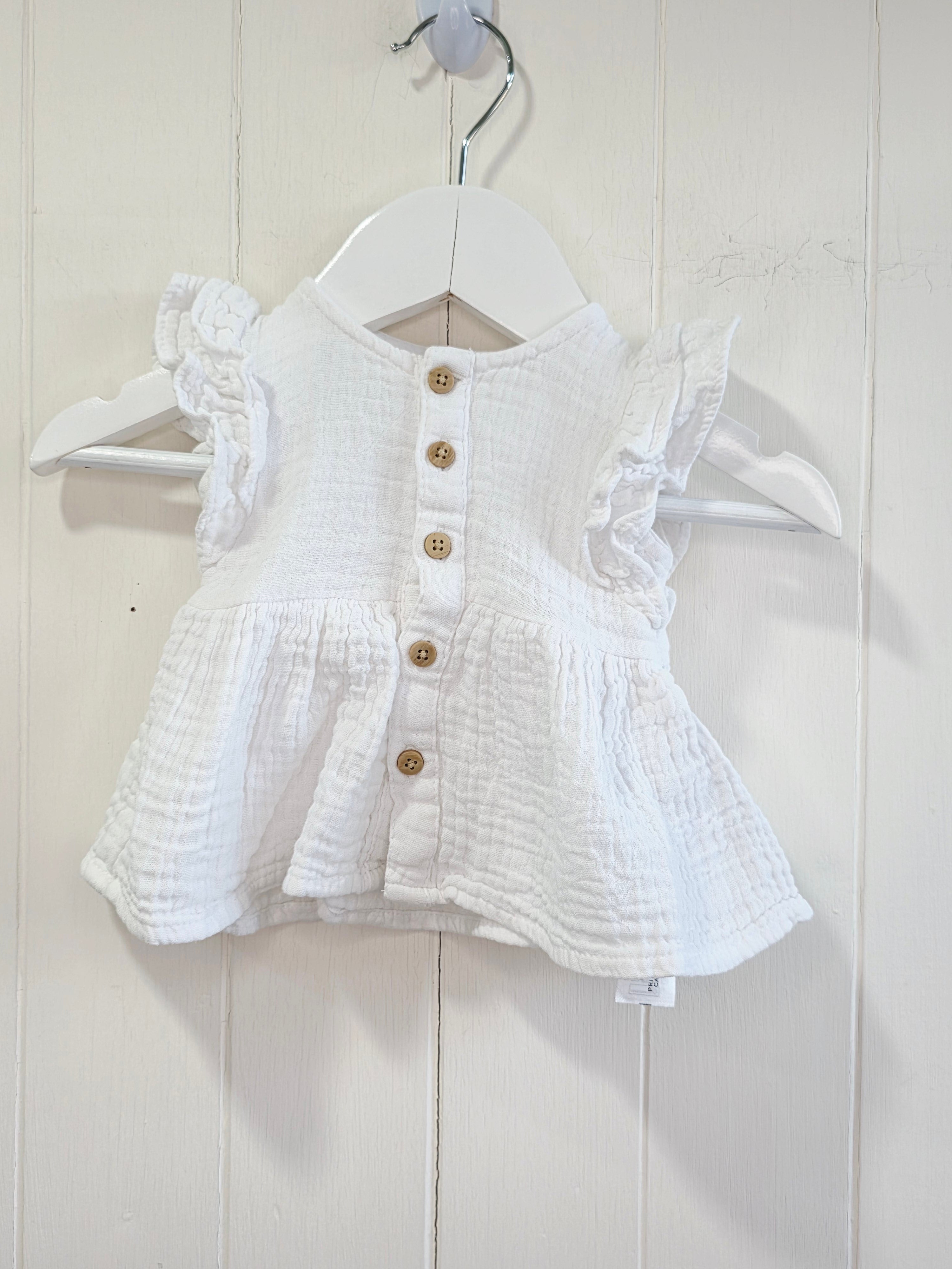 Primark - 0-3 months baby girls white muslin short sleeve top